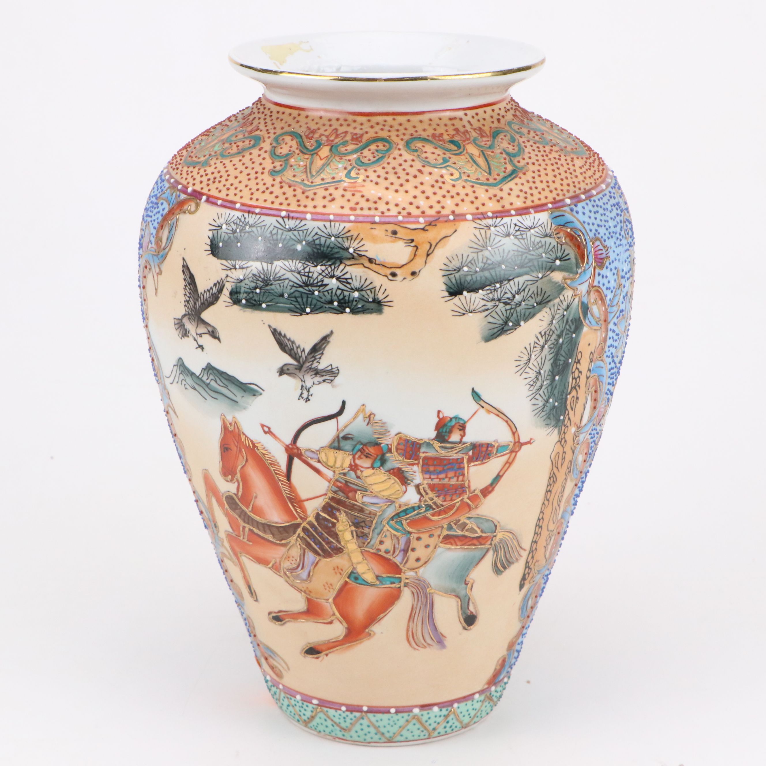 Chinese Satsuma Warriors with Bows Ceramic Vase with More