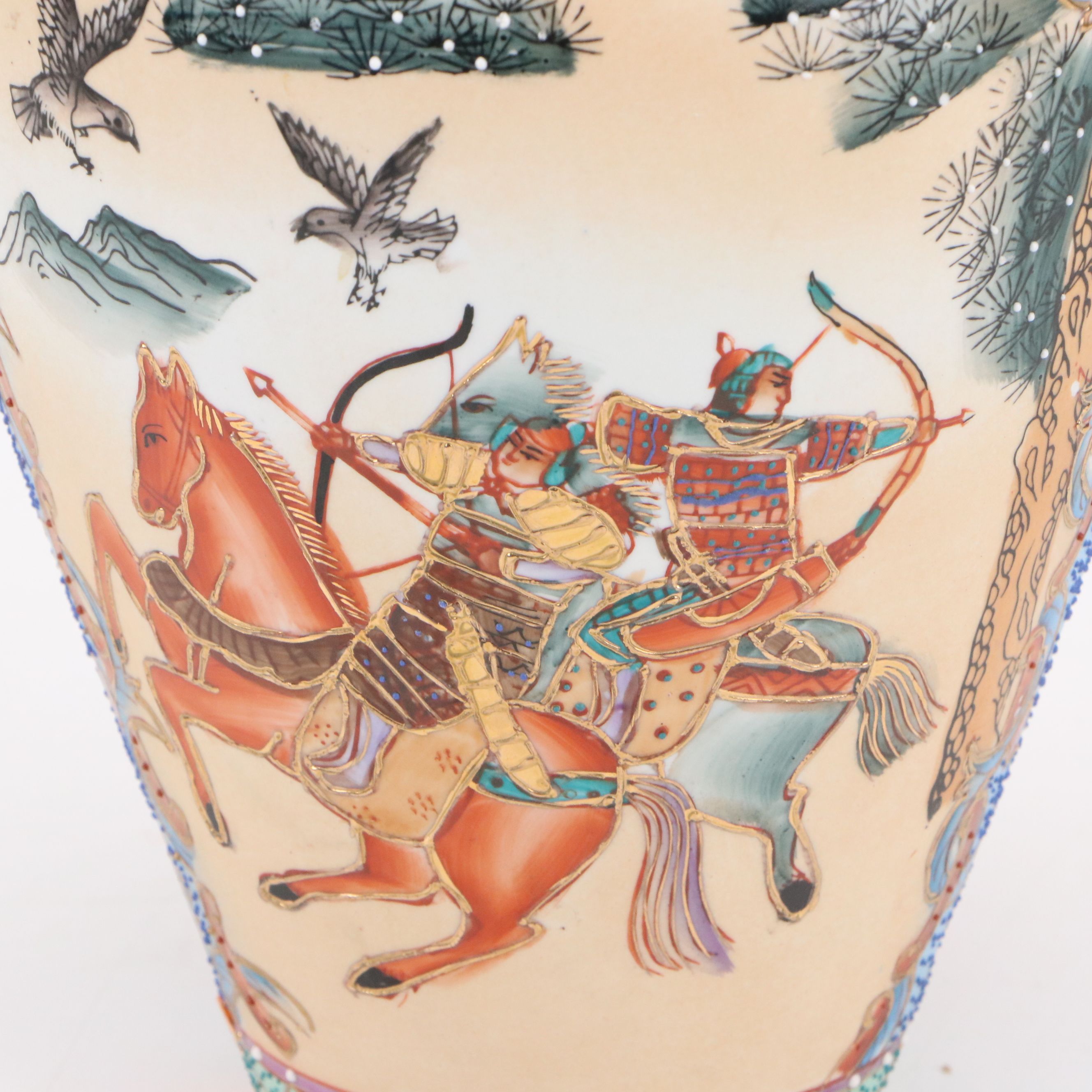 Chinese Satsuma Warriors with Bows Ceramic Vase with More