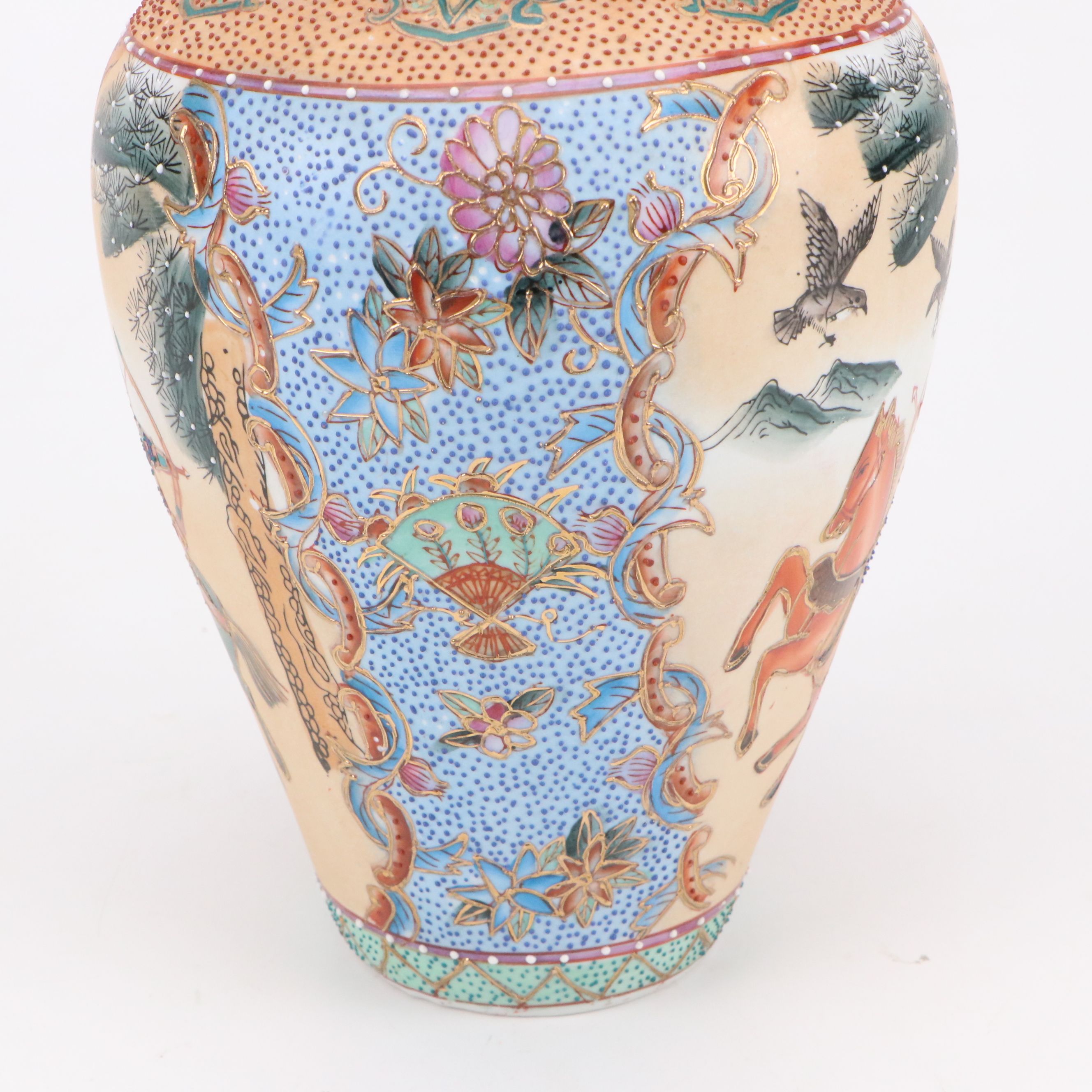 Chinese Satsuma Warriors with Bows Ceramic Vase with More