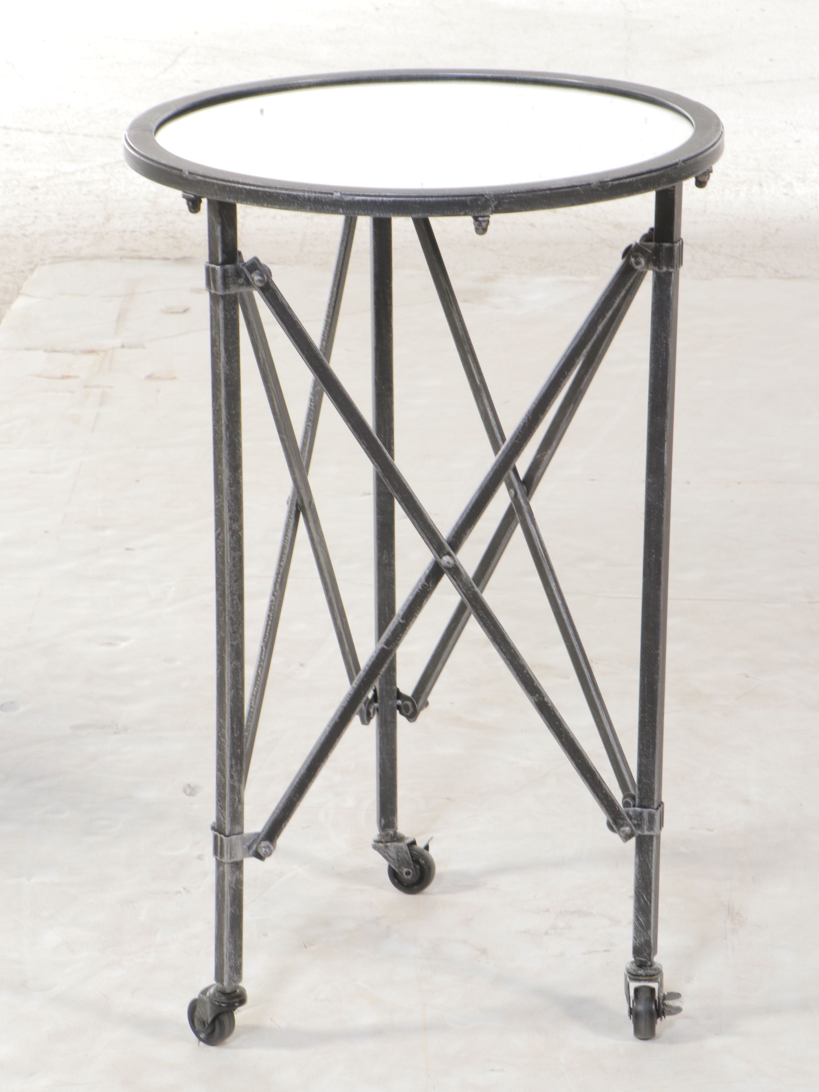 Pair of Mirrored Top Metal Rolling Butler's Tables