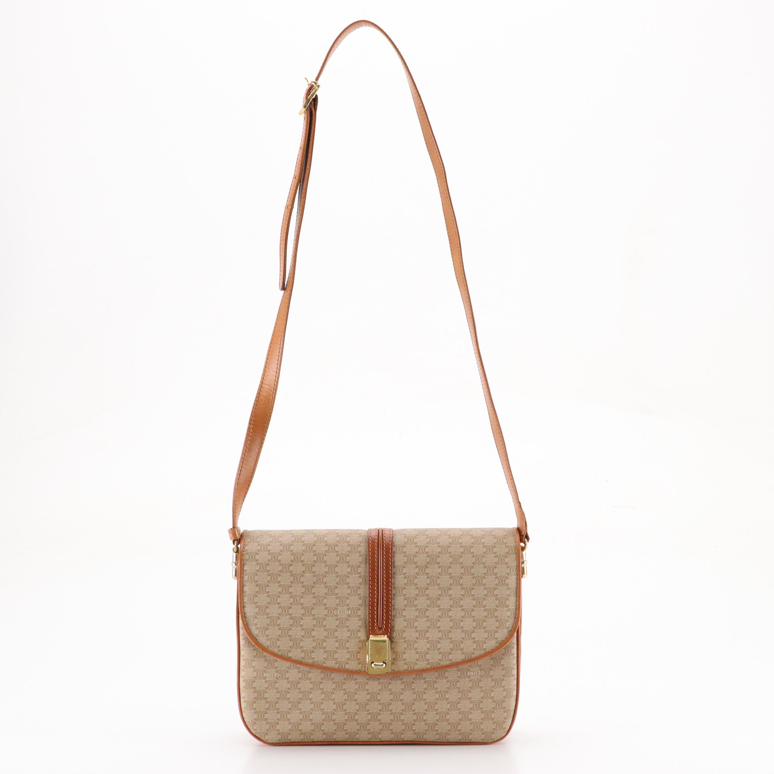 Celine Macadam Coated Canvas and Leather Front-Flap Shoulder Bag