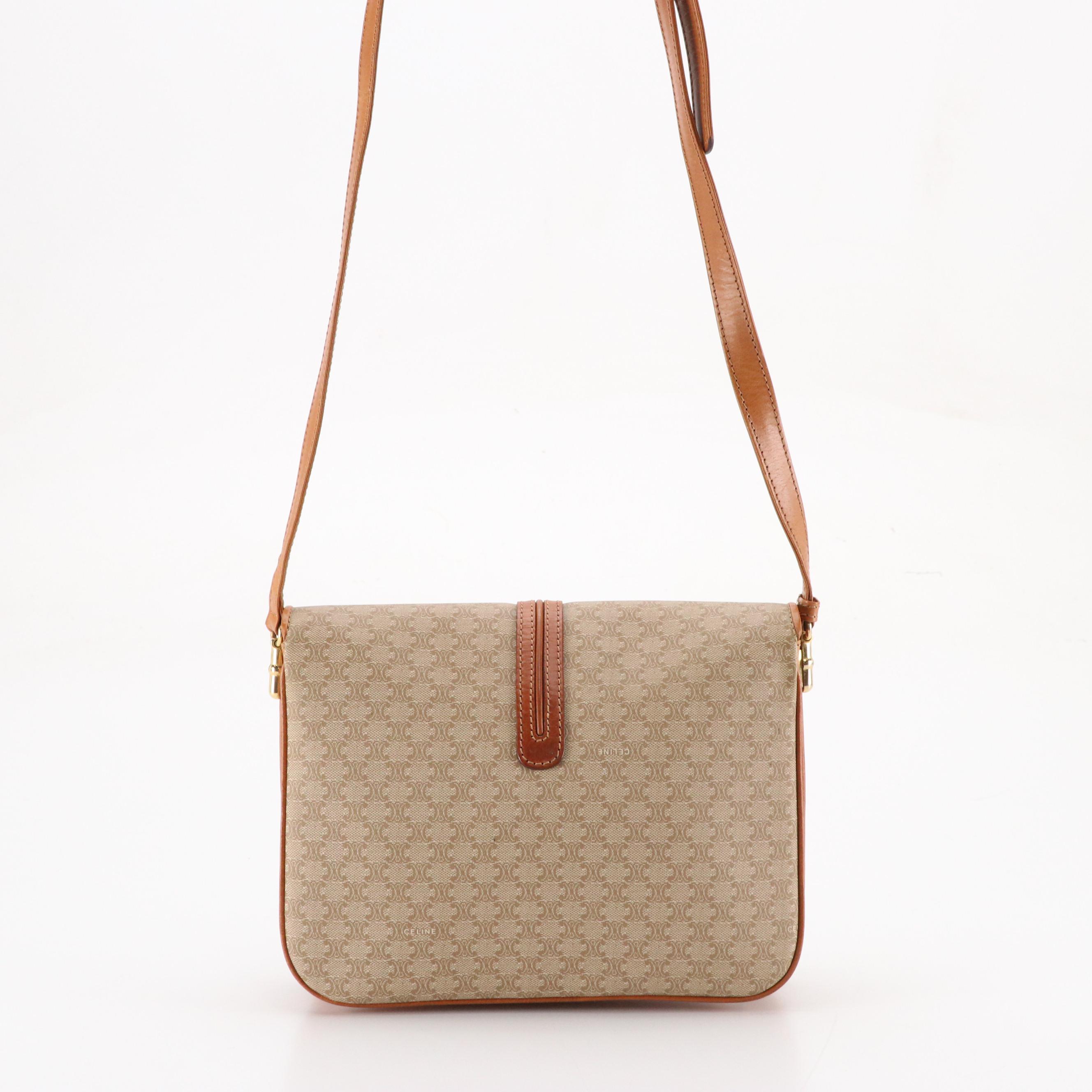 Celine Macadam Coated Canvas and Leather Front-Flap Shoulder Bag