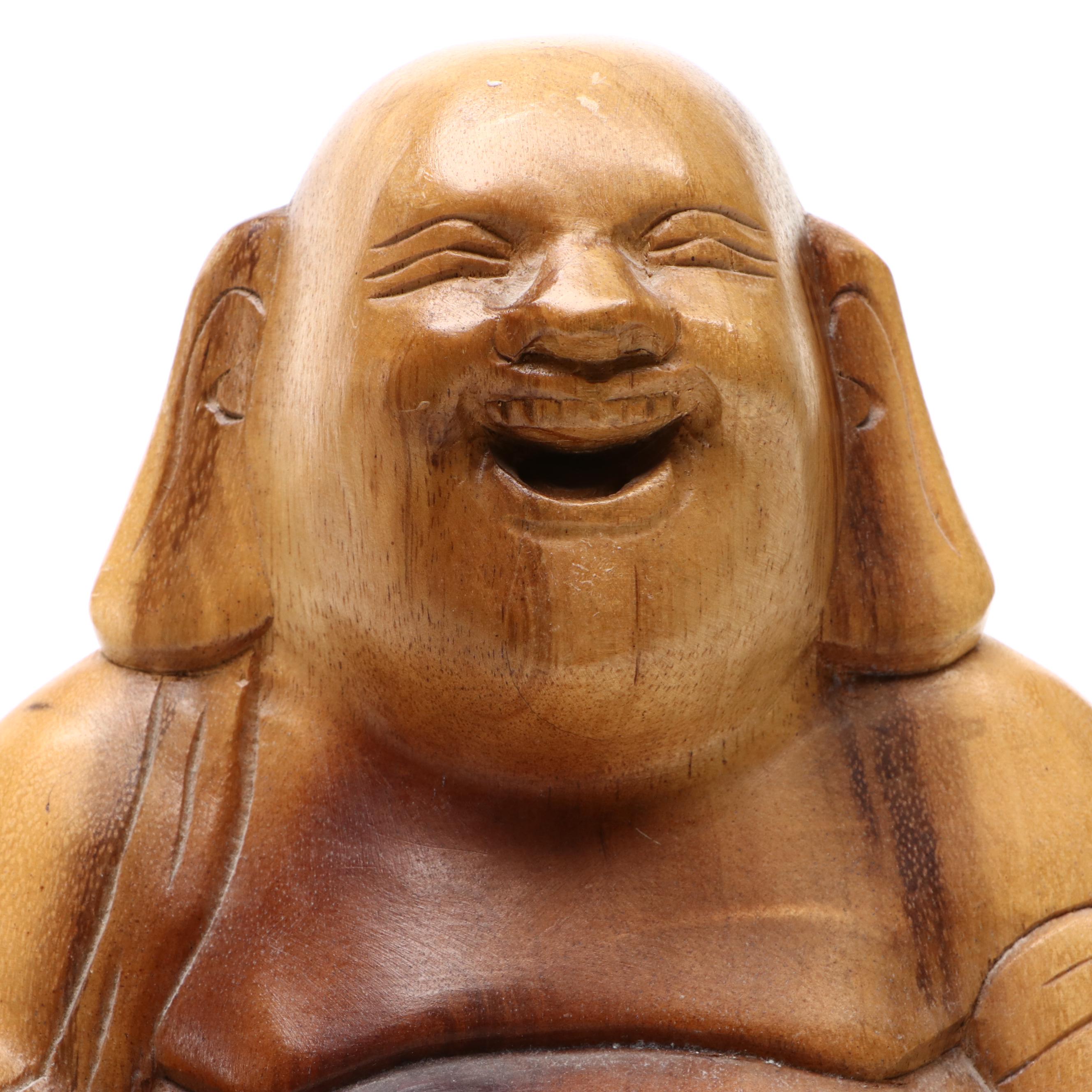 Carved Wood Seated Budai Sculpture