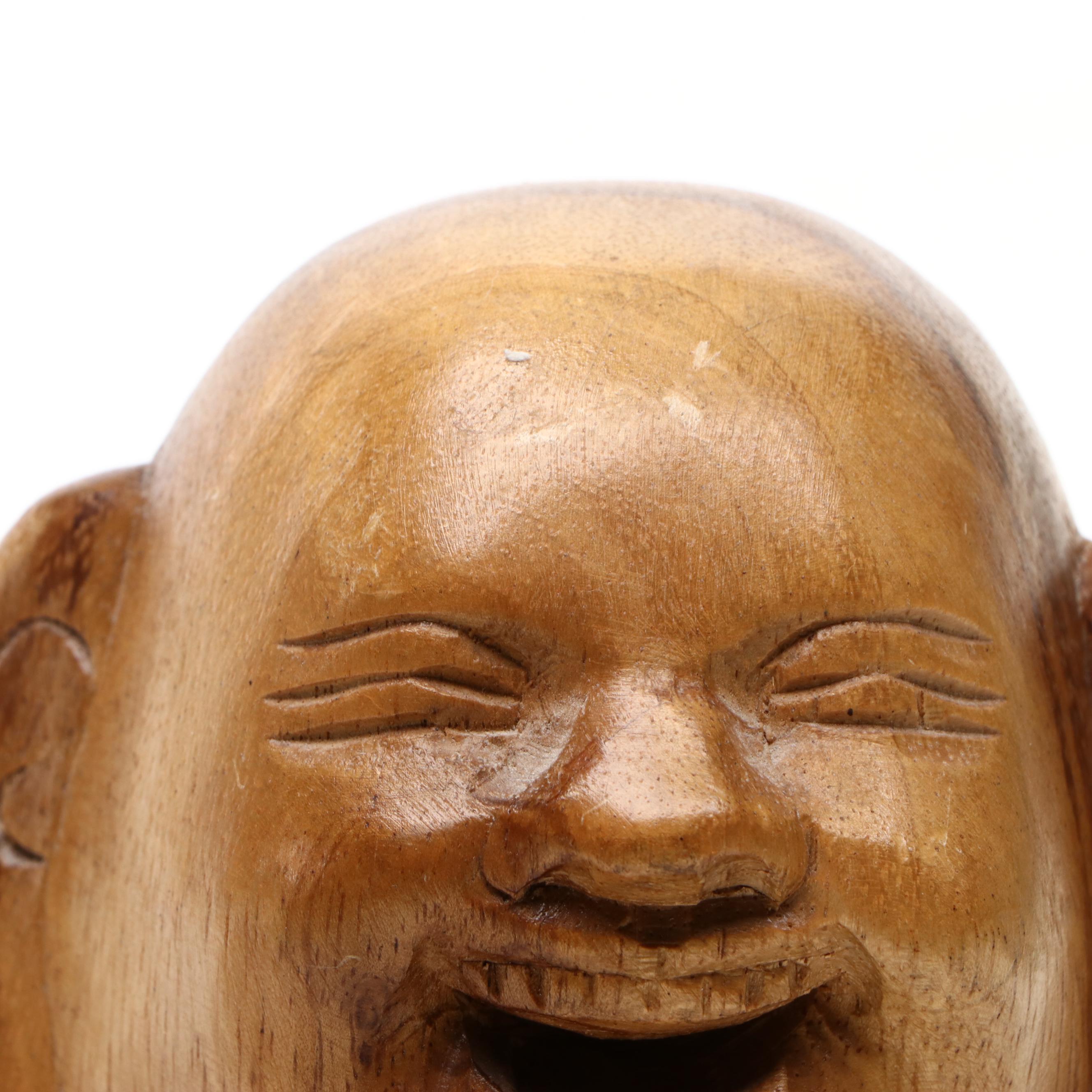 Carved Wood Seated Budai Sculpture