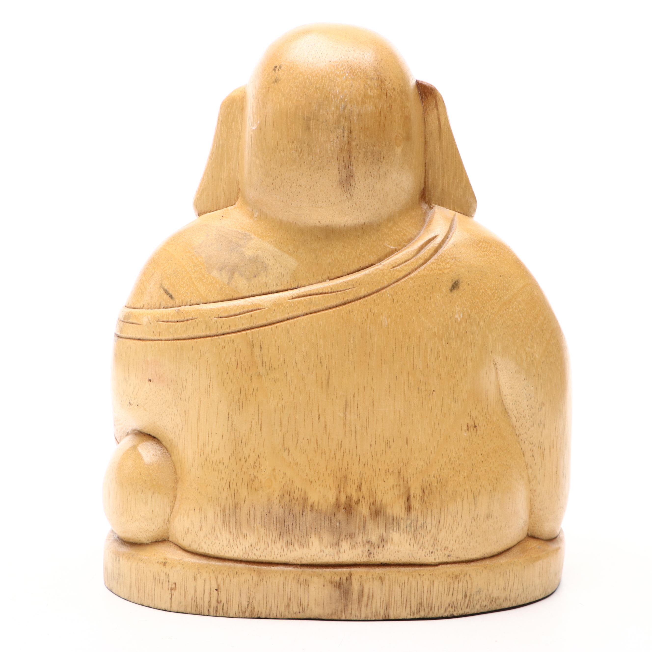 Carved Wood Seated Budai Sculpture