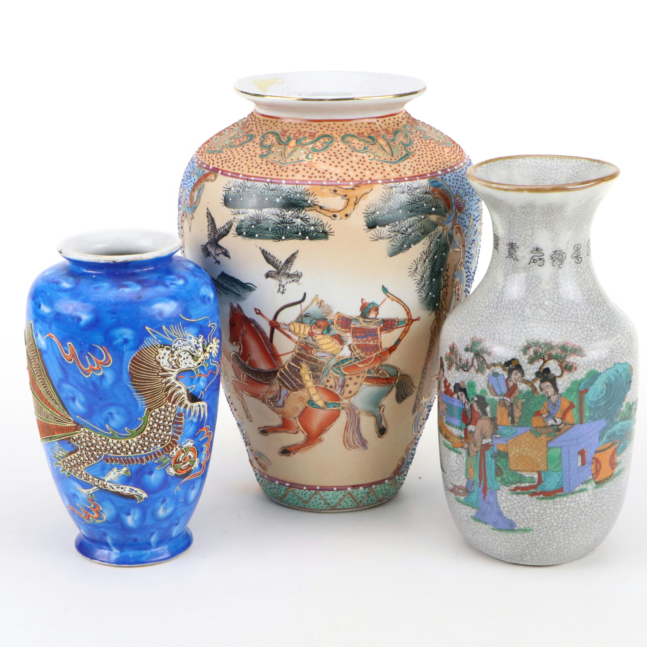 Chinese Satsuma Warriors with Bows Ceramic Vase with More