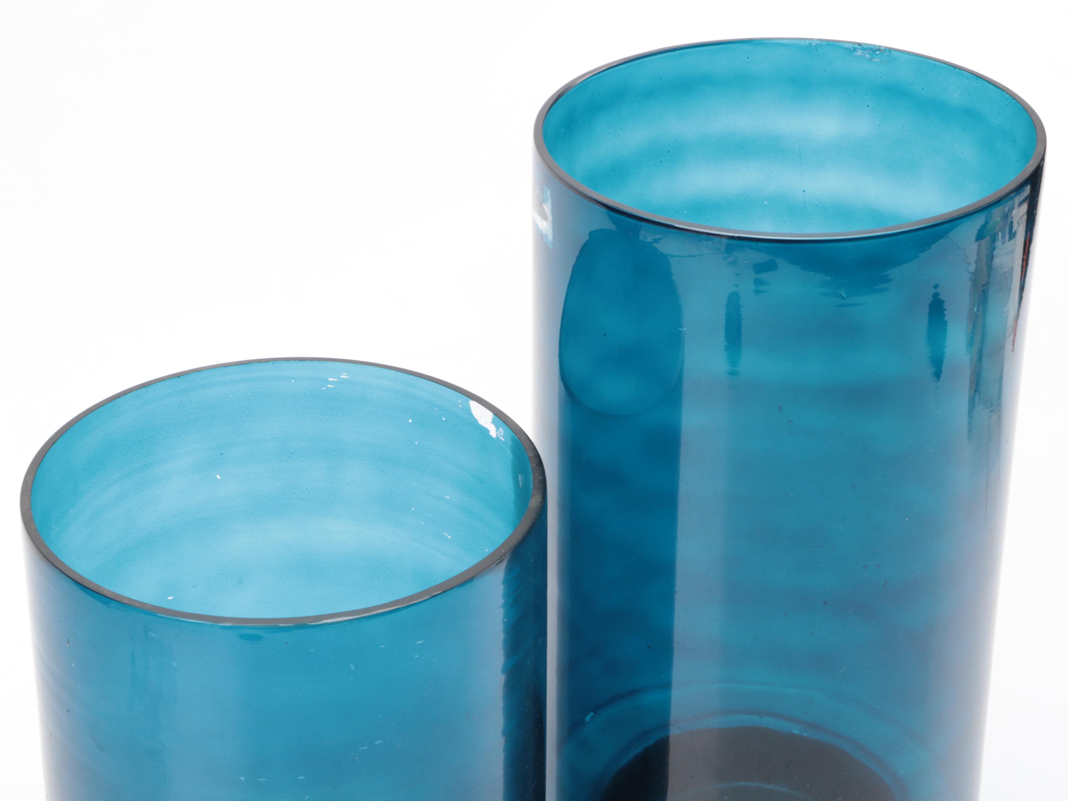 Metallic Base Blue Glass Pillar Candle Holders with Gold Finish Yoga Figures