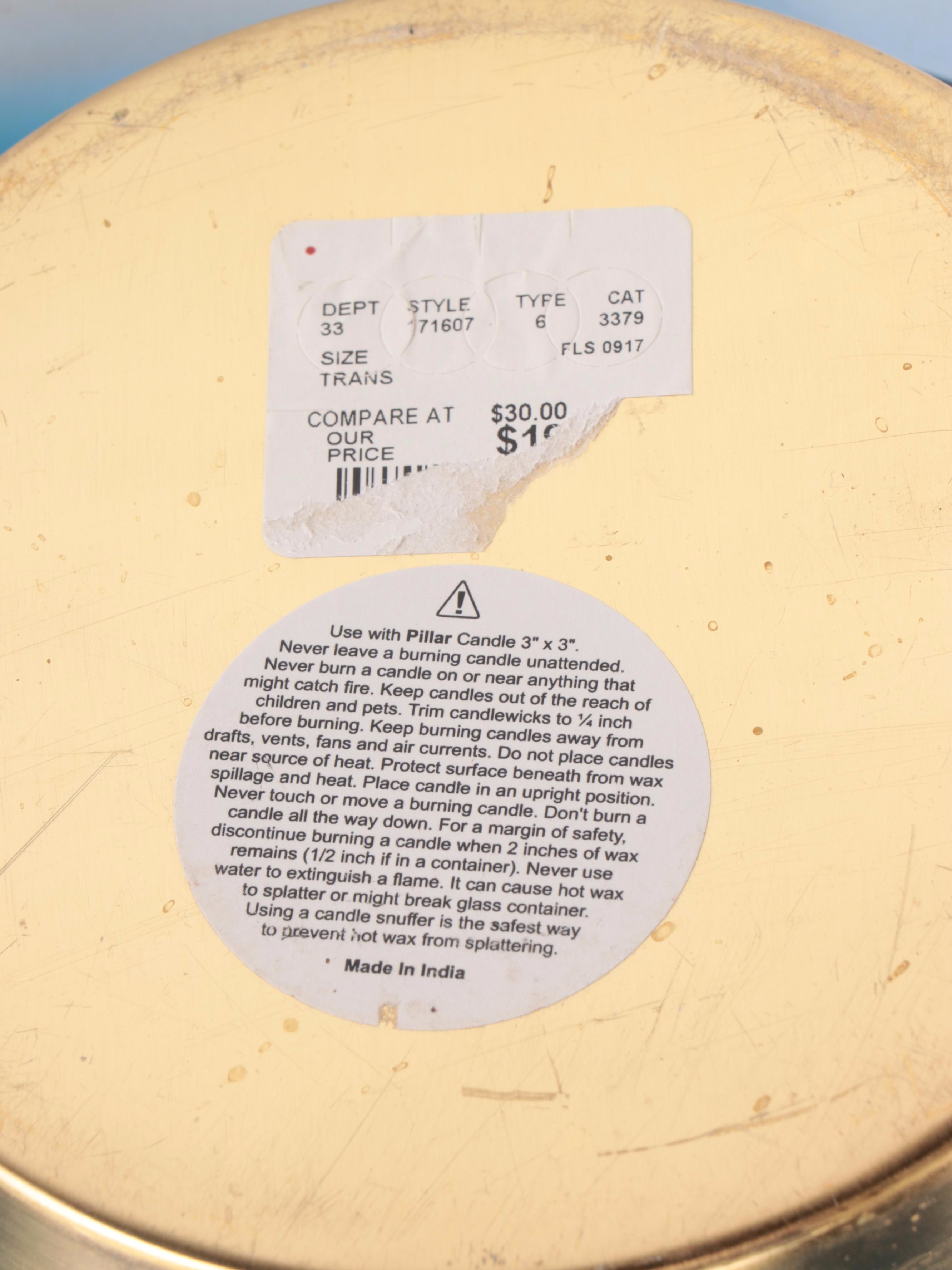 Metallic Base Blue Glass Pillar Candle Holders with Gold Finish Yoga Figures