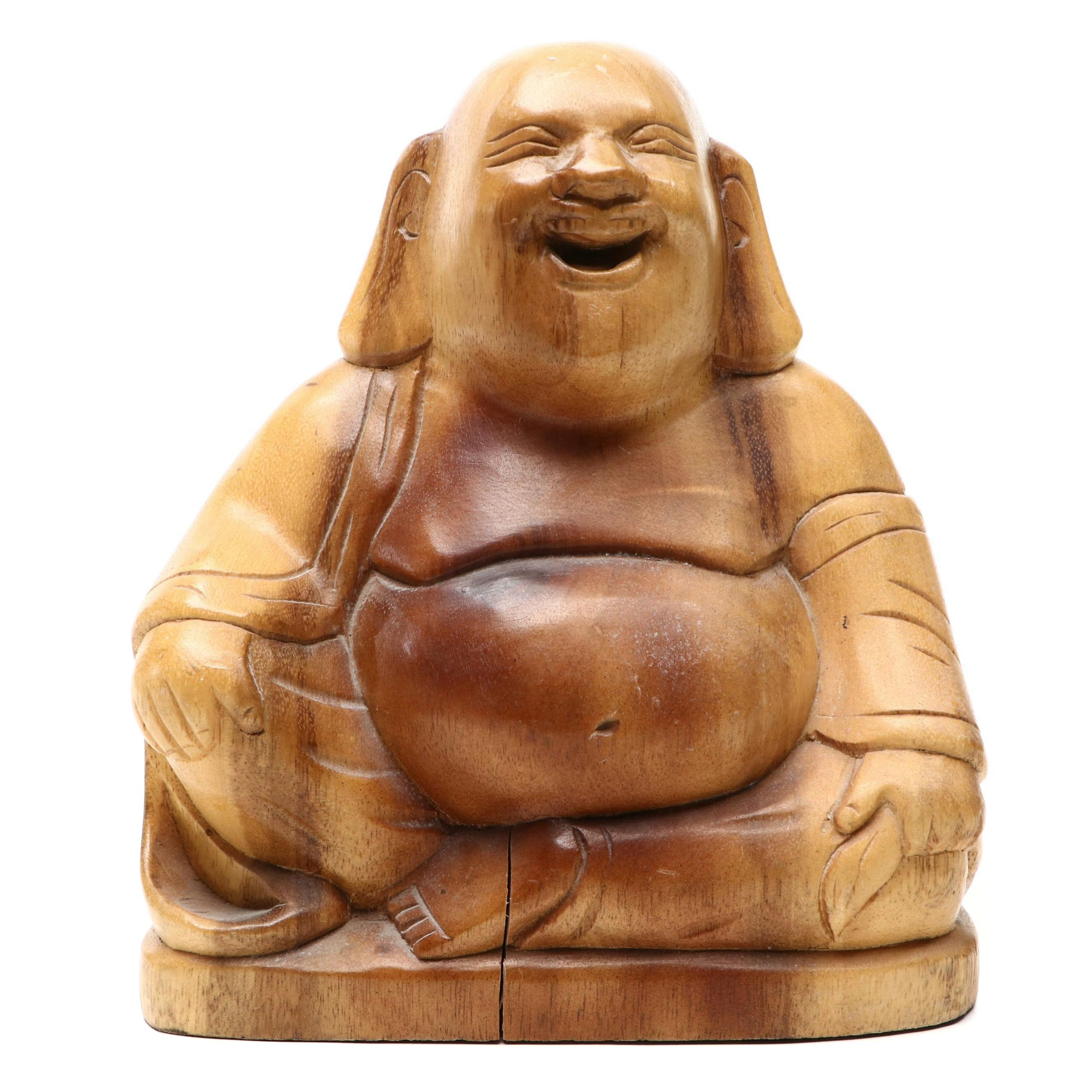 Carved Wood Seated Budai Sculpture