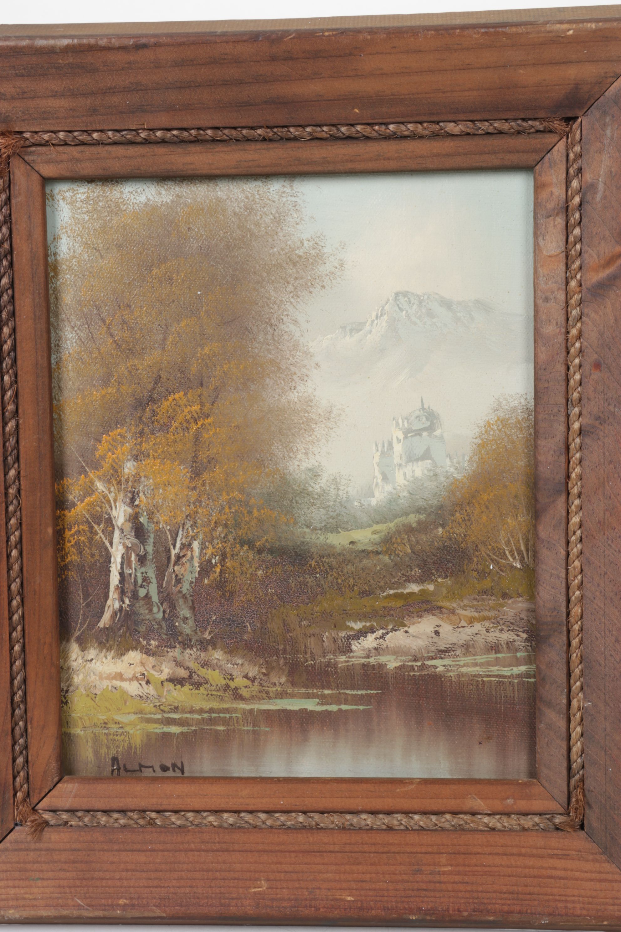 Almon Impressionist Riverbank Landscape Oil Painting  Featuring Distant Castle