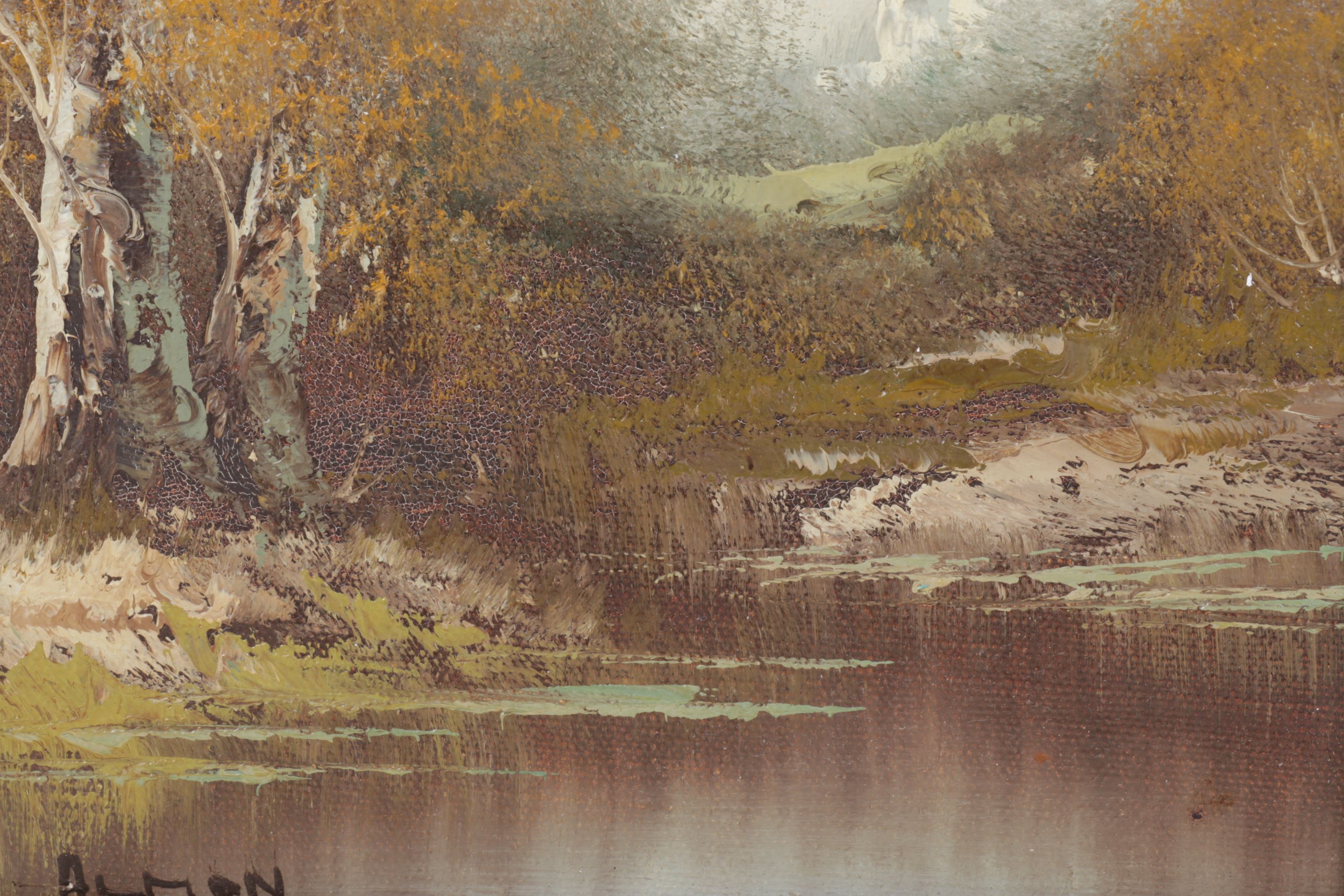 Almon Impressionist Riverbank Landscape Oil Painting  Featuring Distant Castle