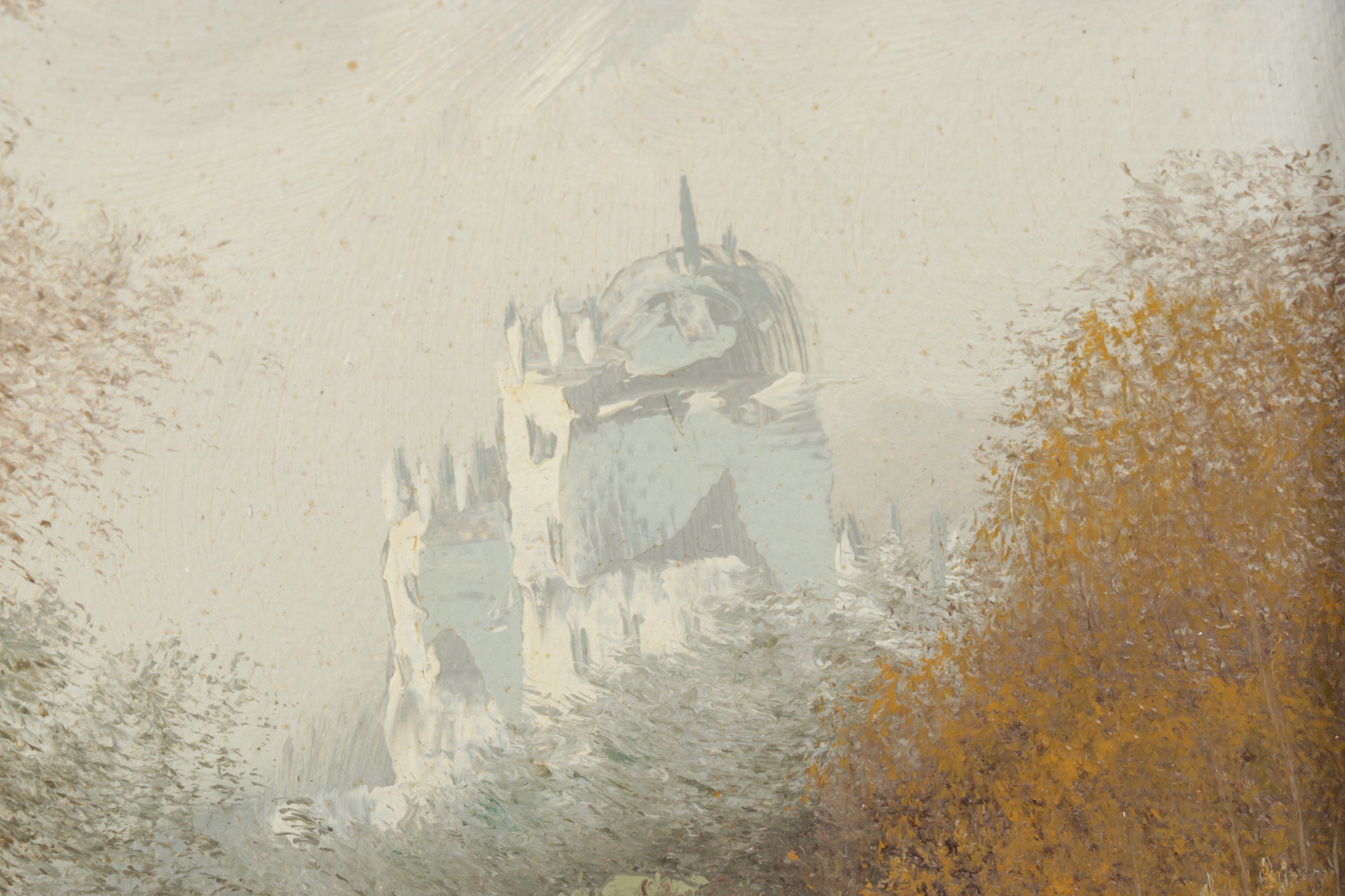 Almon Impressionist Riverbank Landscape Oil Painting  Featuring Distant Castle