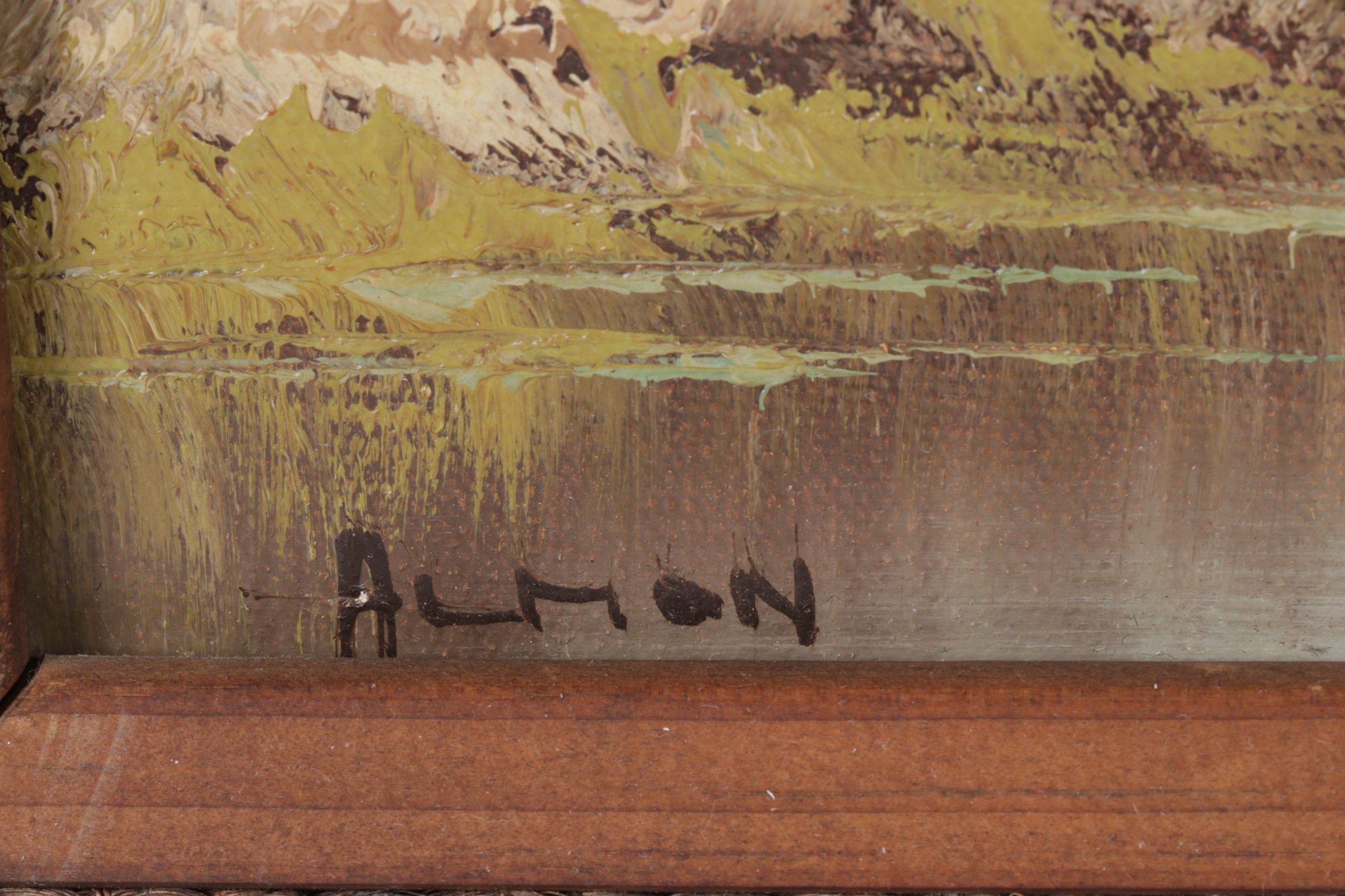 Almon Impressionist Riverbank Landscape Oil Painting  Featuring Distant Castle