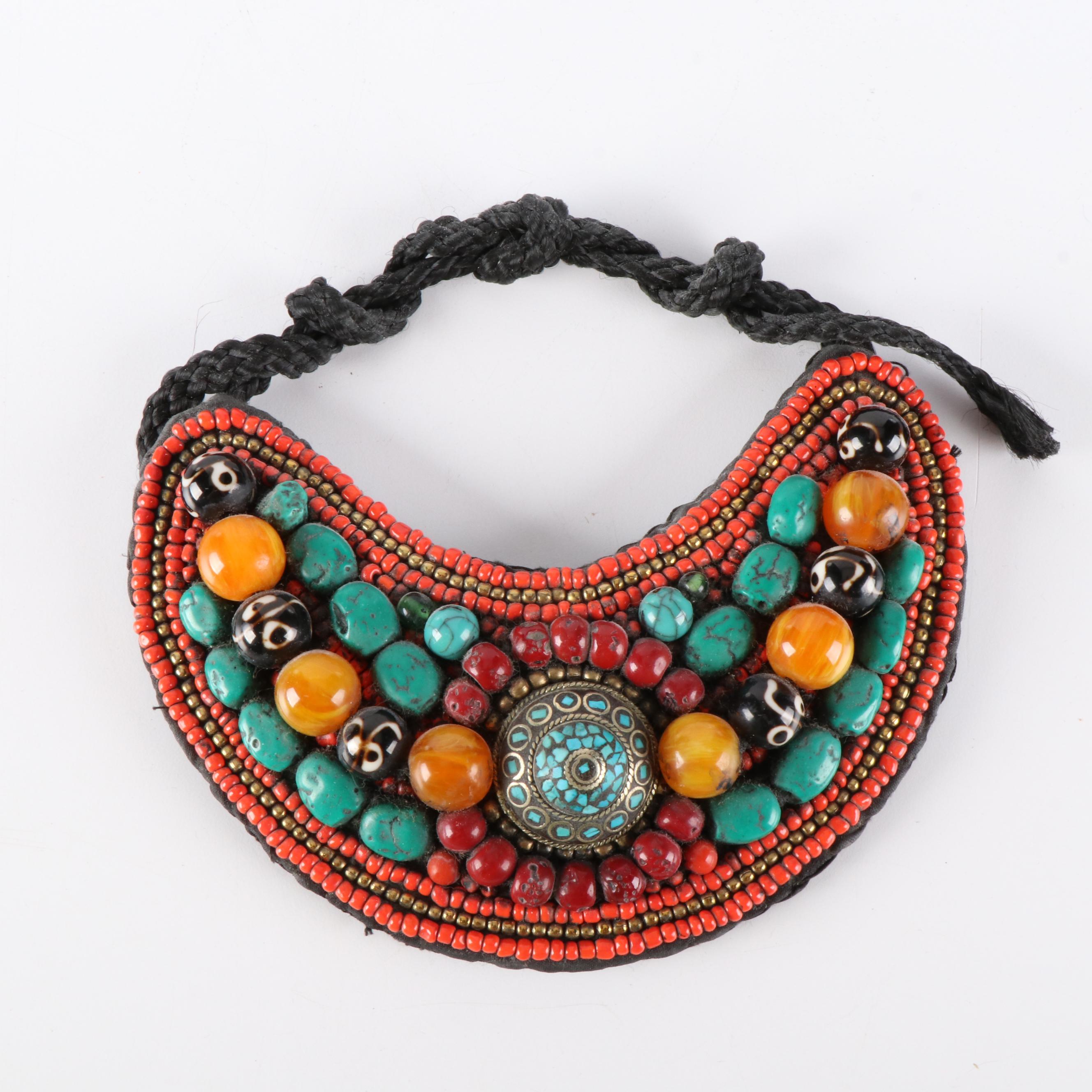 Tibetan Ladakh Beaded Bib with Om Wall Hanging