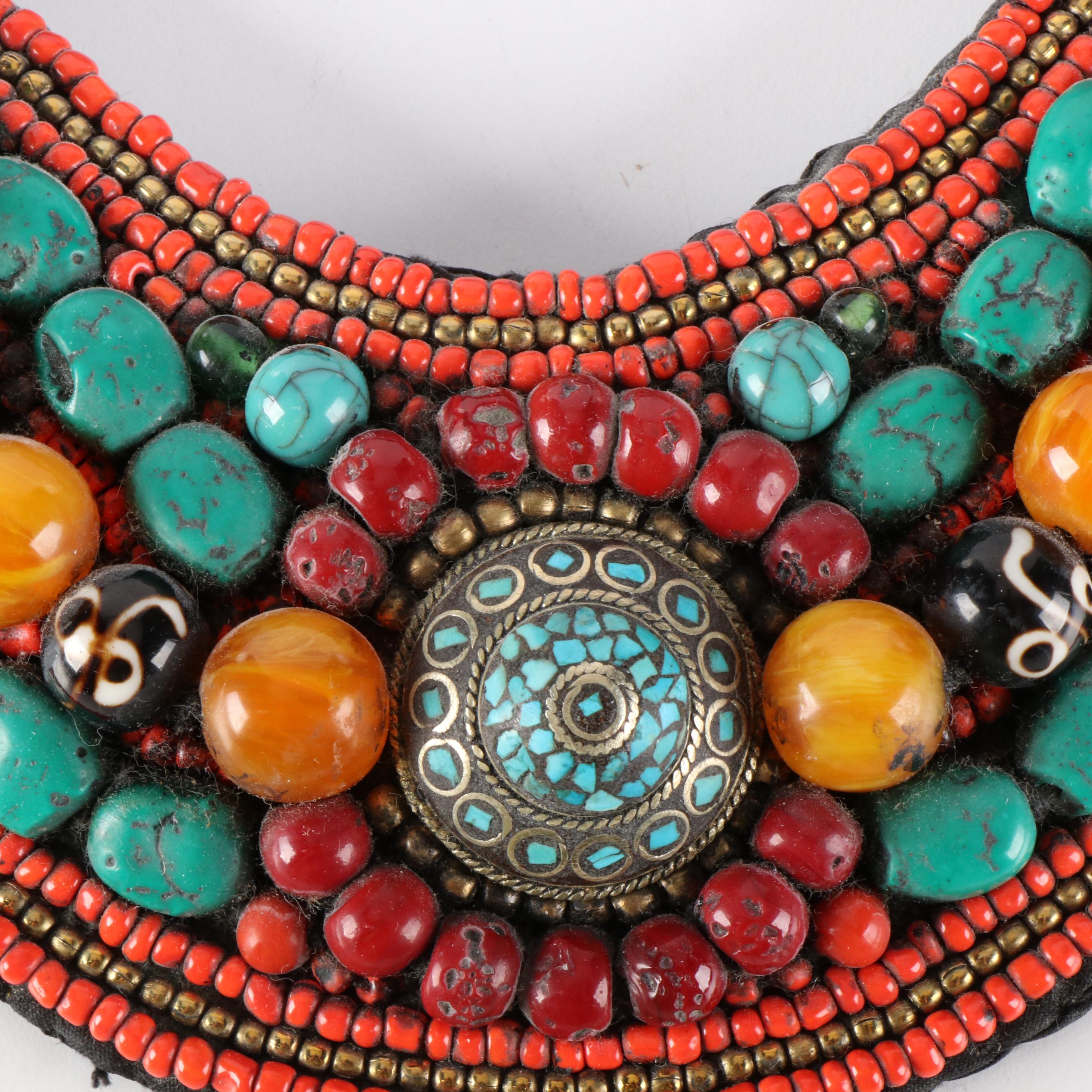 Tibetan Ladakh Beaded Bib with Om Wall Hanging