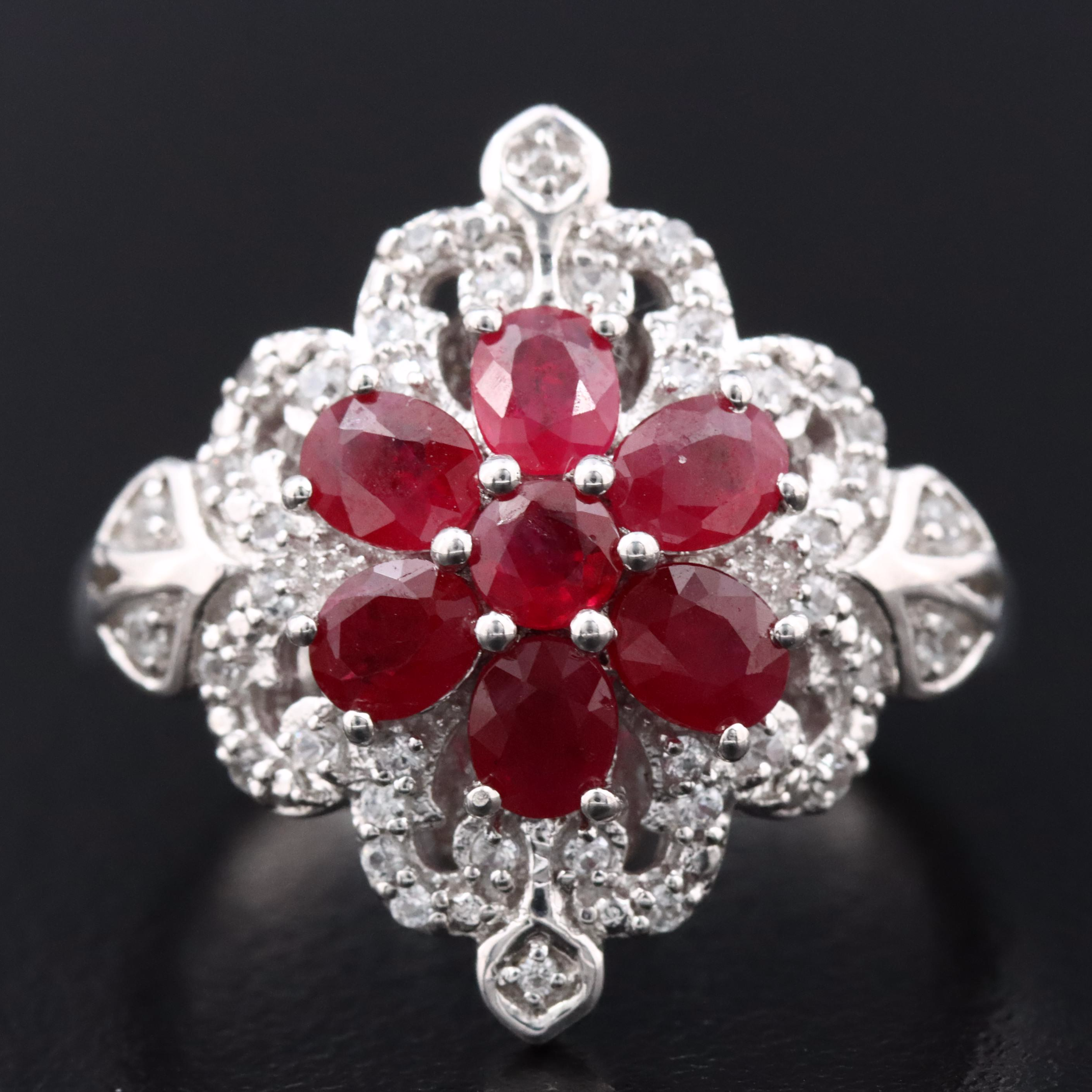 Sterling Ruby and White Zircon Ring