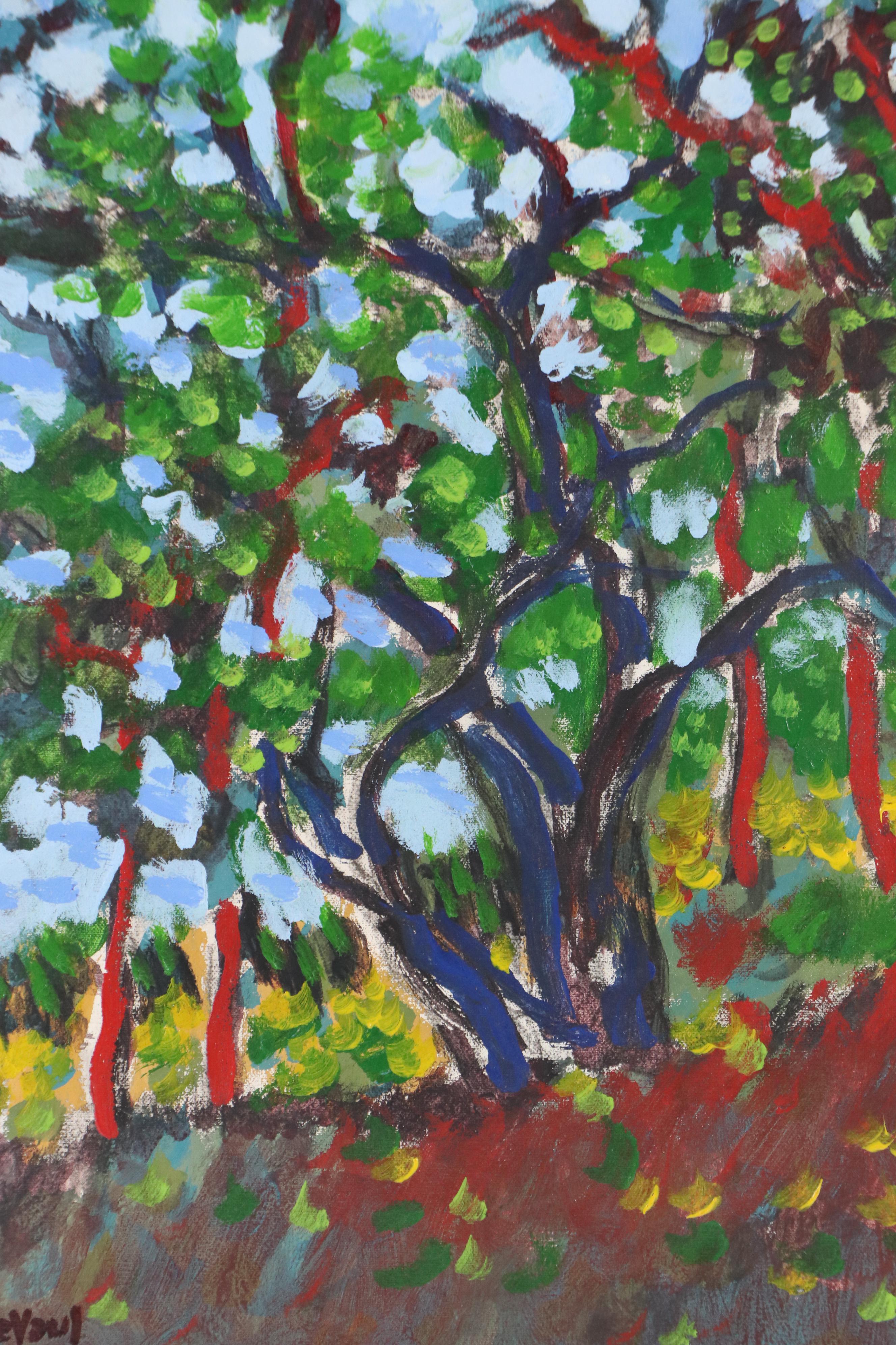 DeVaul Stylized Forest Landscape Oil Painting, Late 20th Century