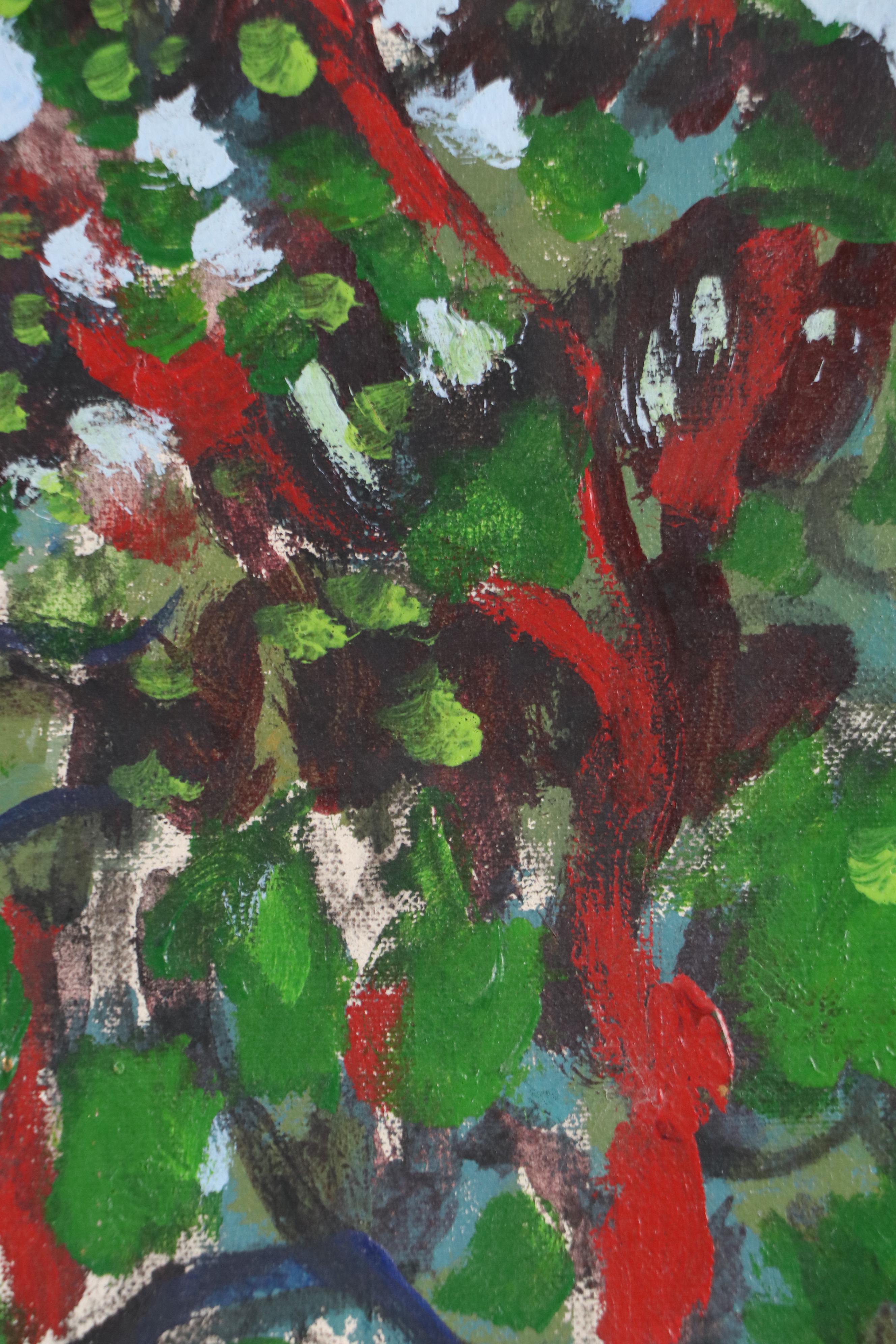 DeVaul Stylized Forest Landscape Oil Painting, Late 20th Century