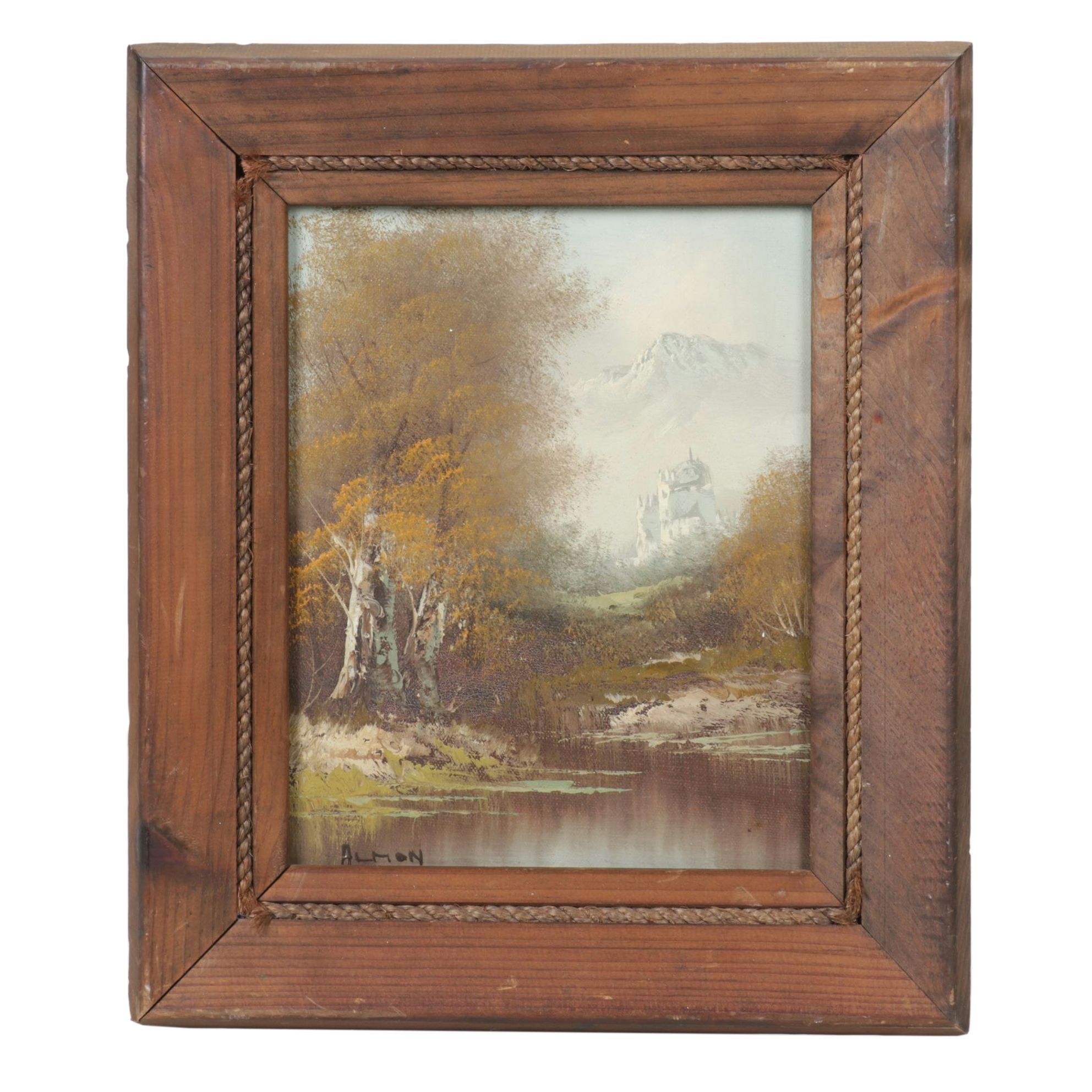 Almon Impressionist Riverbank Landscape Oil Painting  Featuring Distant Castle