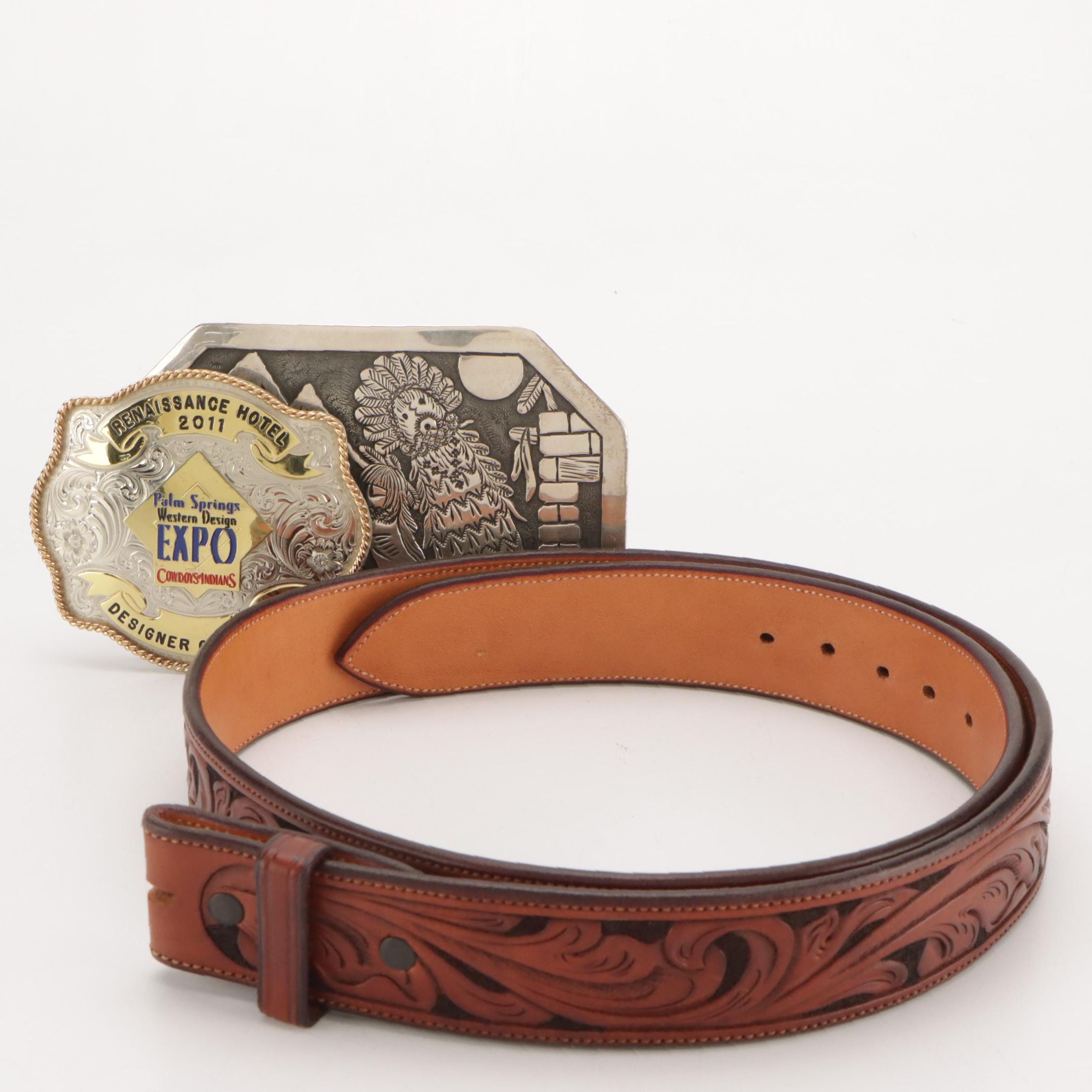 Floyd Becenti Jr. Navajo and Prorodeo Sterling Silver Belt Buckle & Other Belt