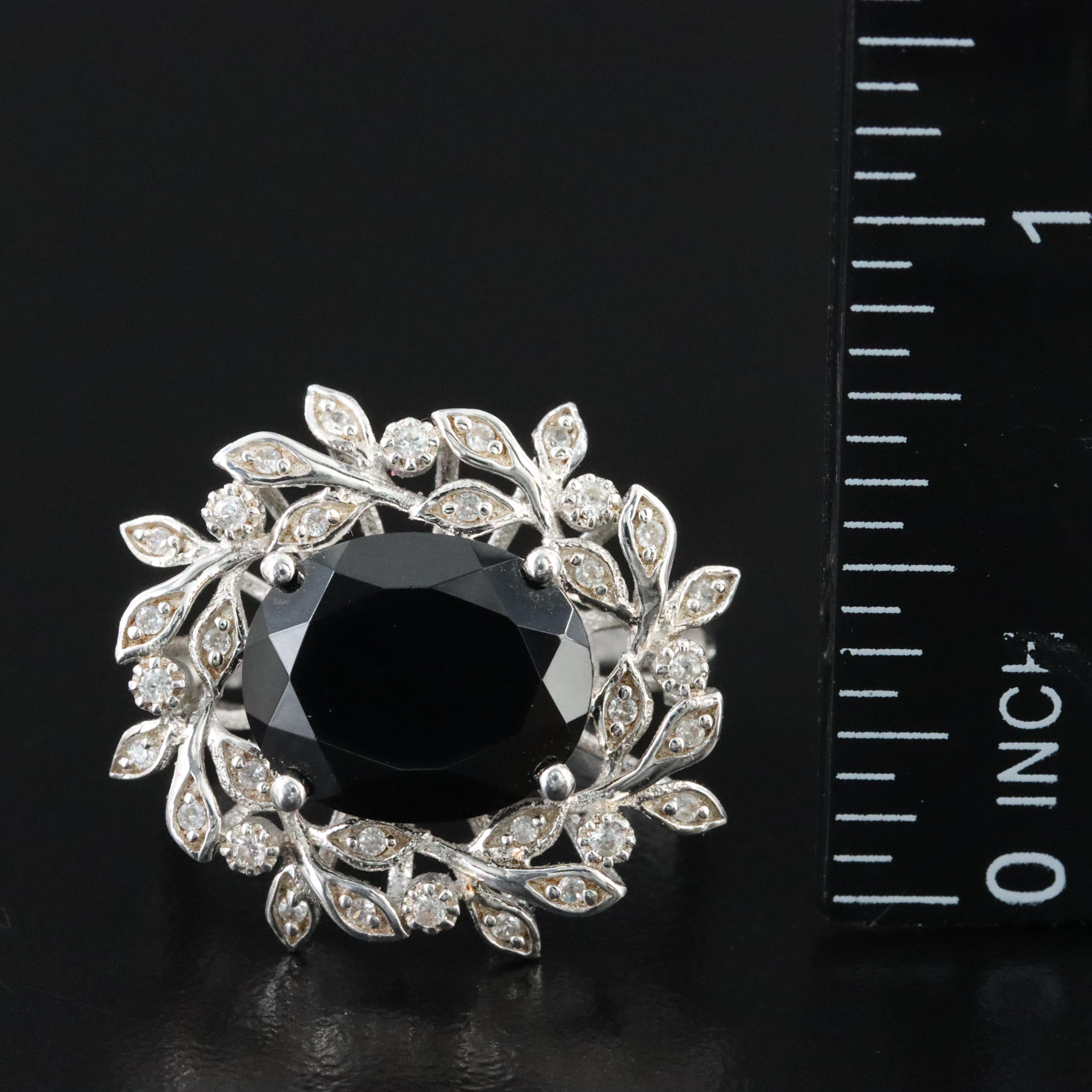 Sterling Black Spinel and White Zircon Ivy Ring