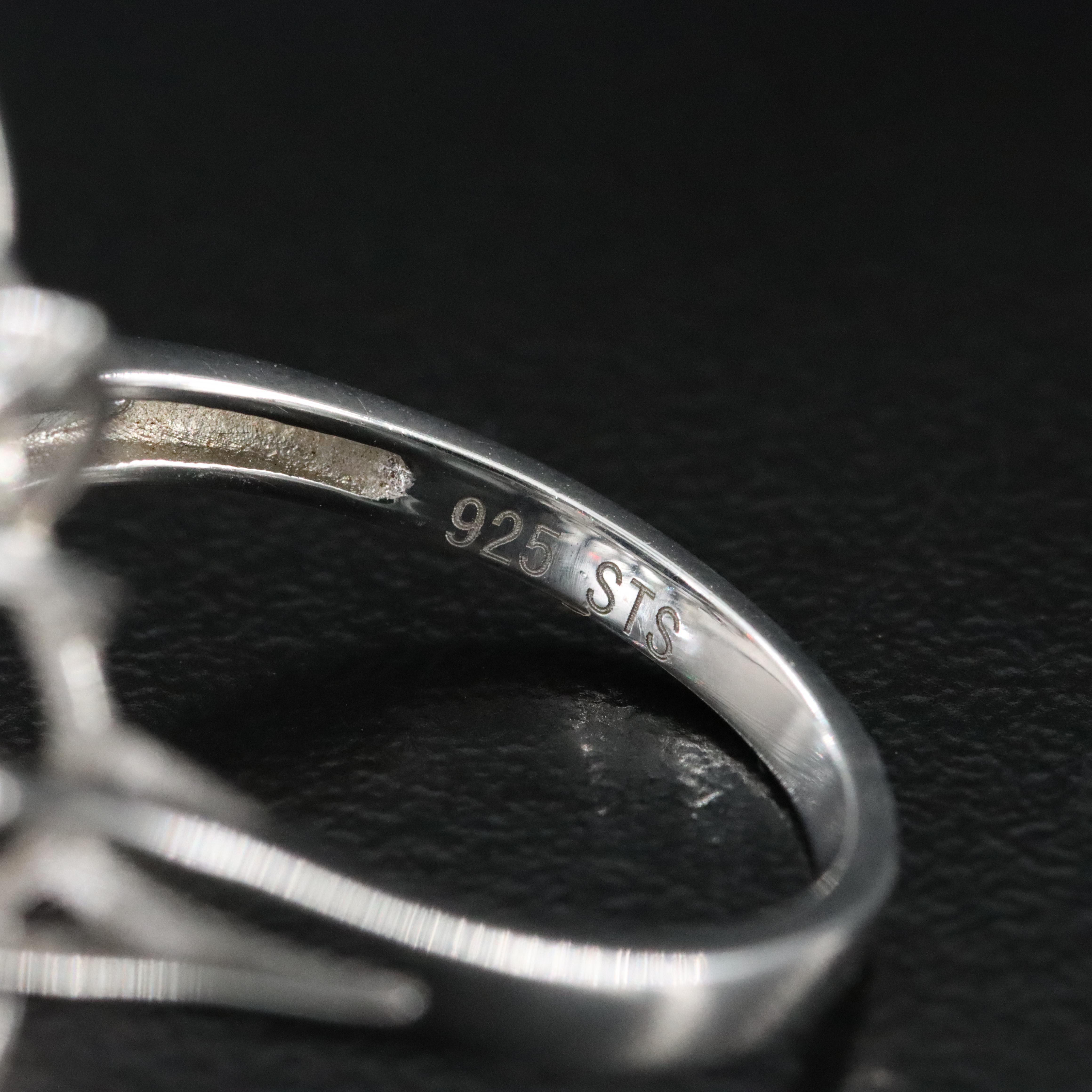 Sterling Black Spinel and White Zircon Ivy Ring