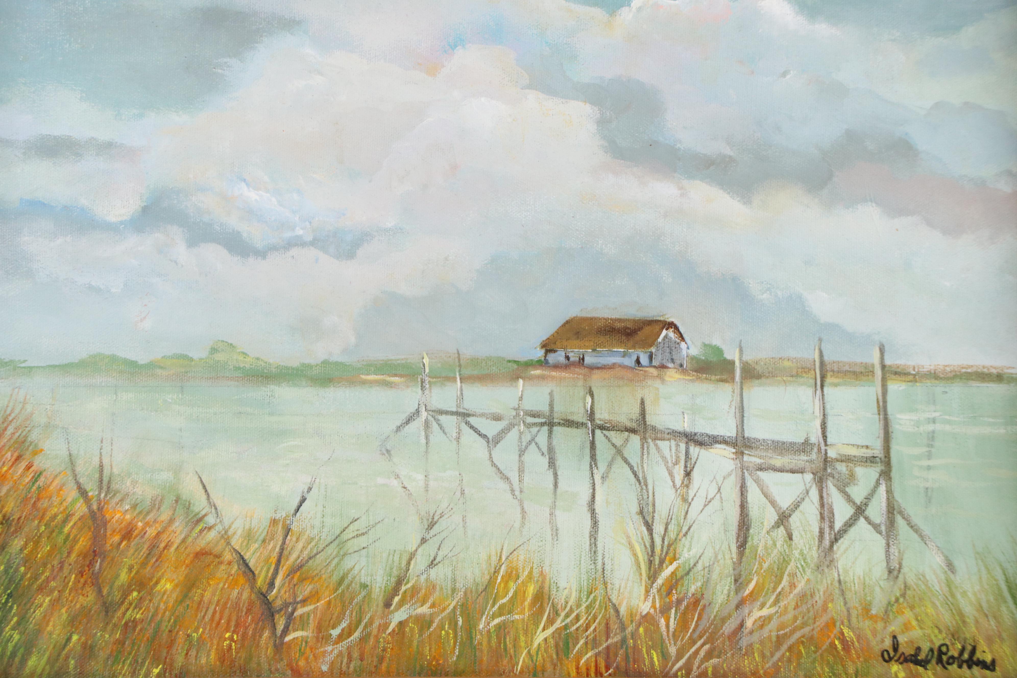 Isabel Robbins Oil Painting "The Harbor," Late 20th Century