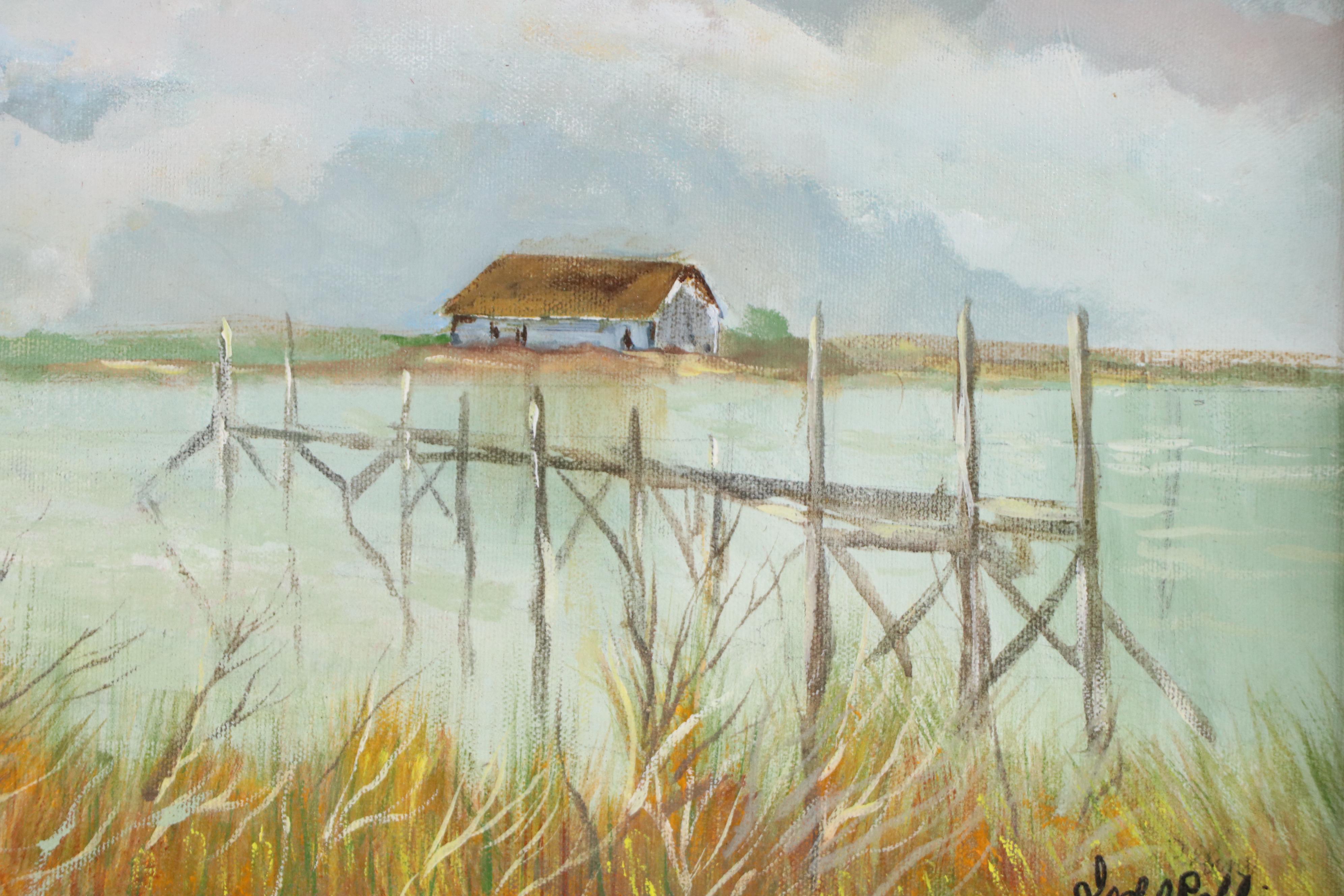 Isabel Robbins Oil Painting "The Harbor," Late 20th Century