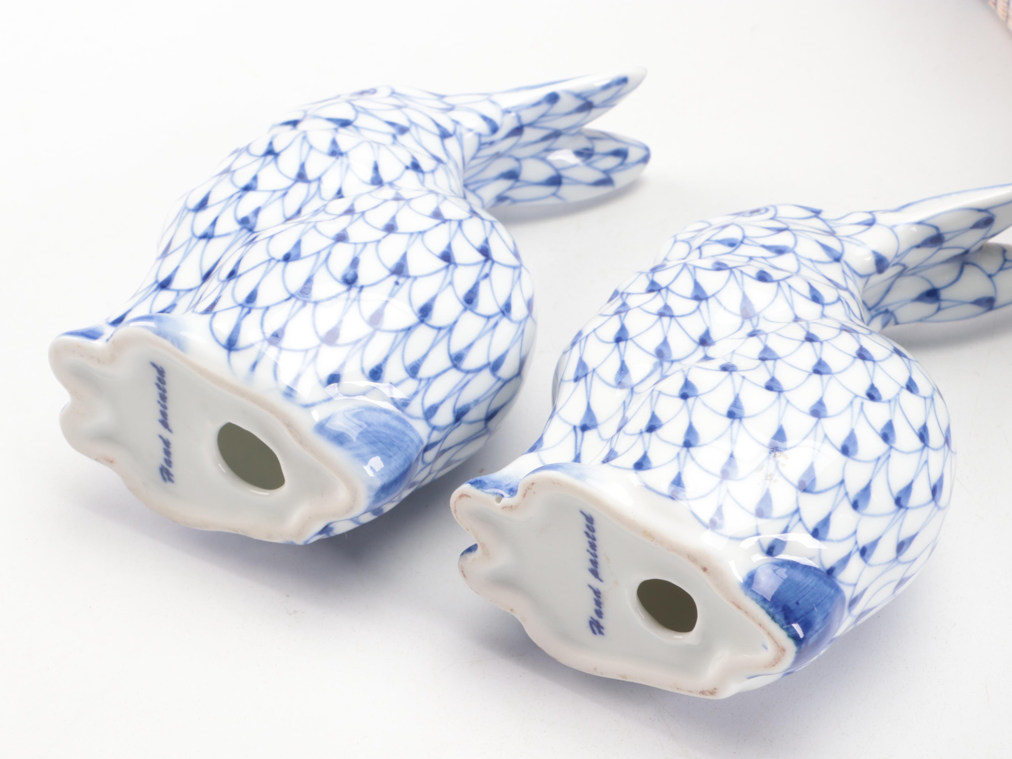 Andrea by Sadek Fishnet Porcelain Bunnies with More Blue and White Home Décor