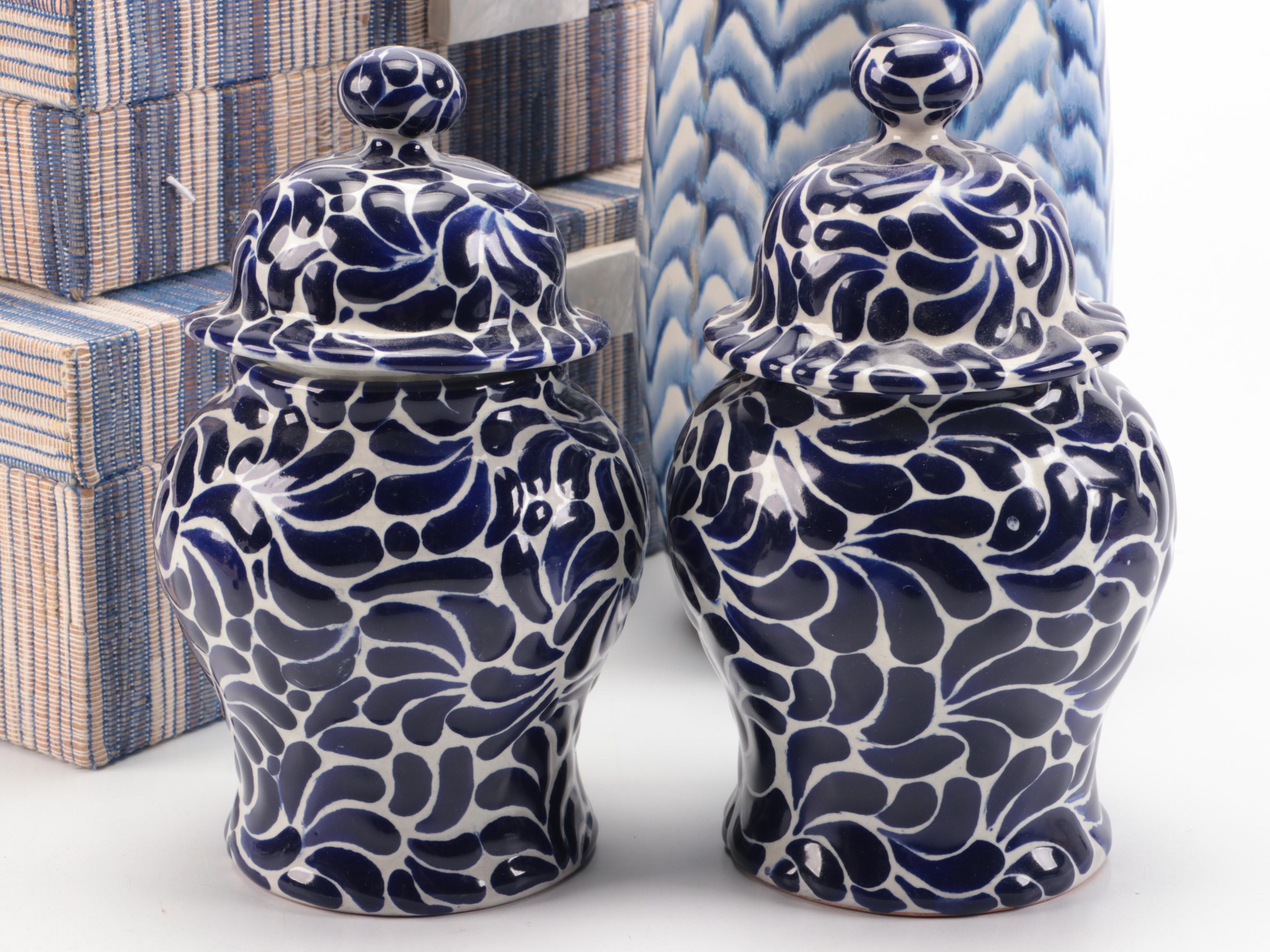 Andrea by Sadek Fishnet Porcelain Bunnies with More Blue and White Home Décor