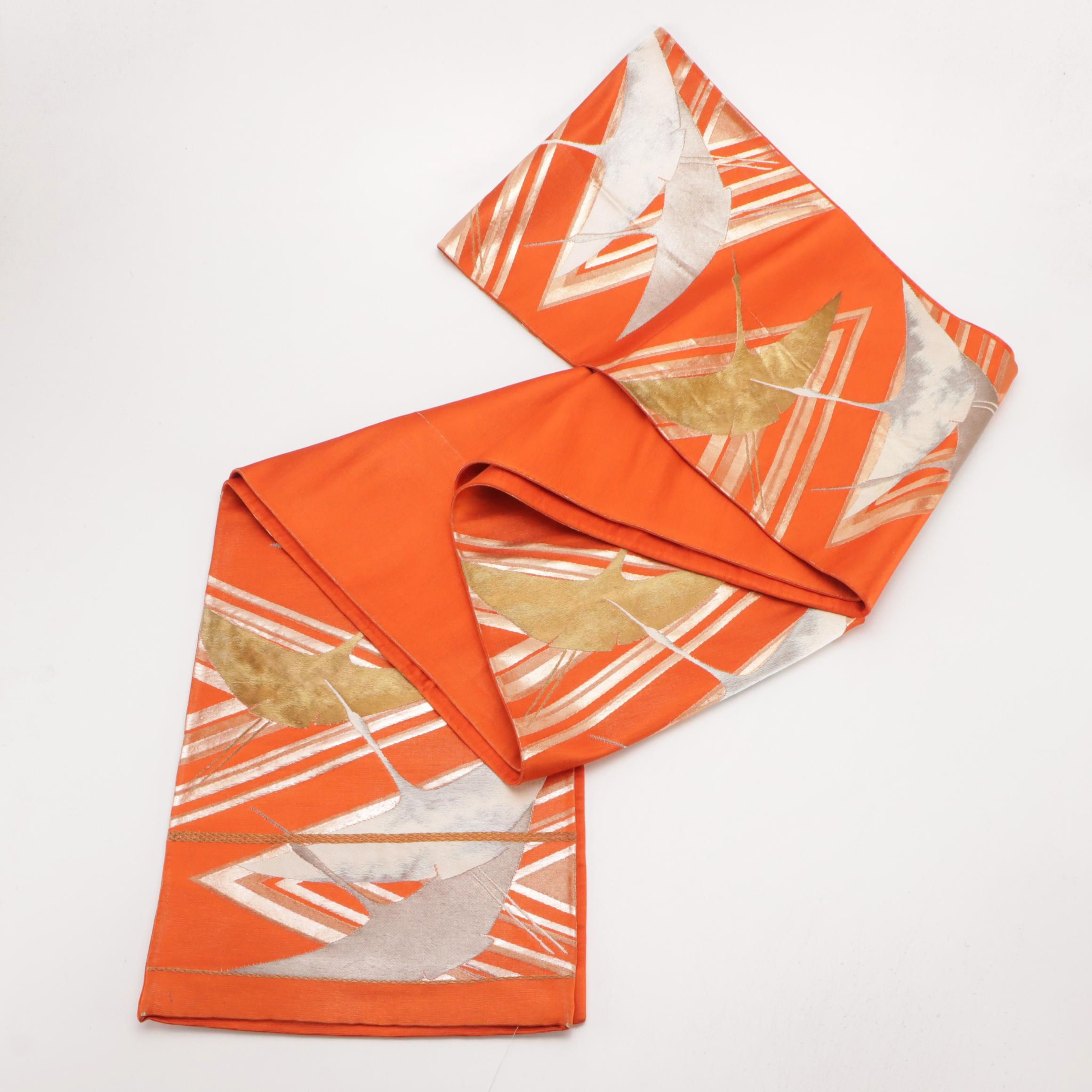 Japanese Rokutsu Fukuro Obi in Metallic Embroidered Silk