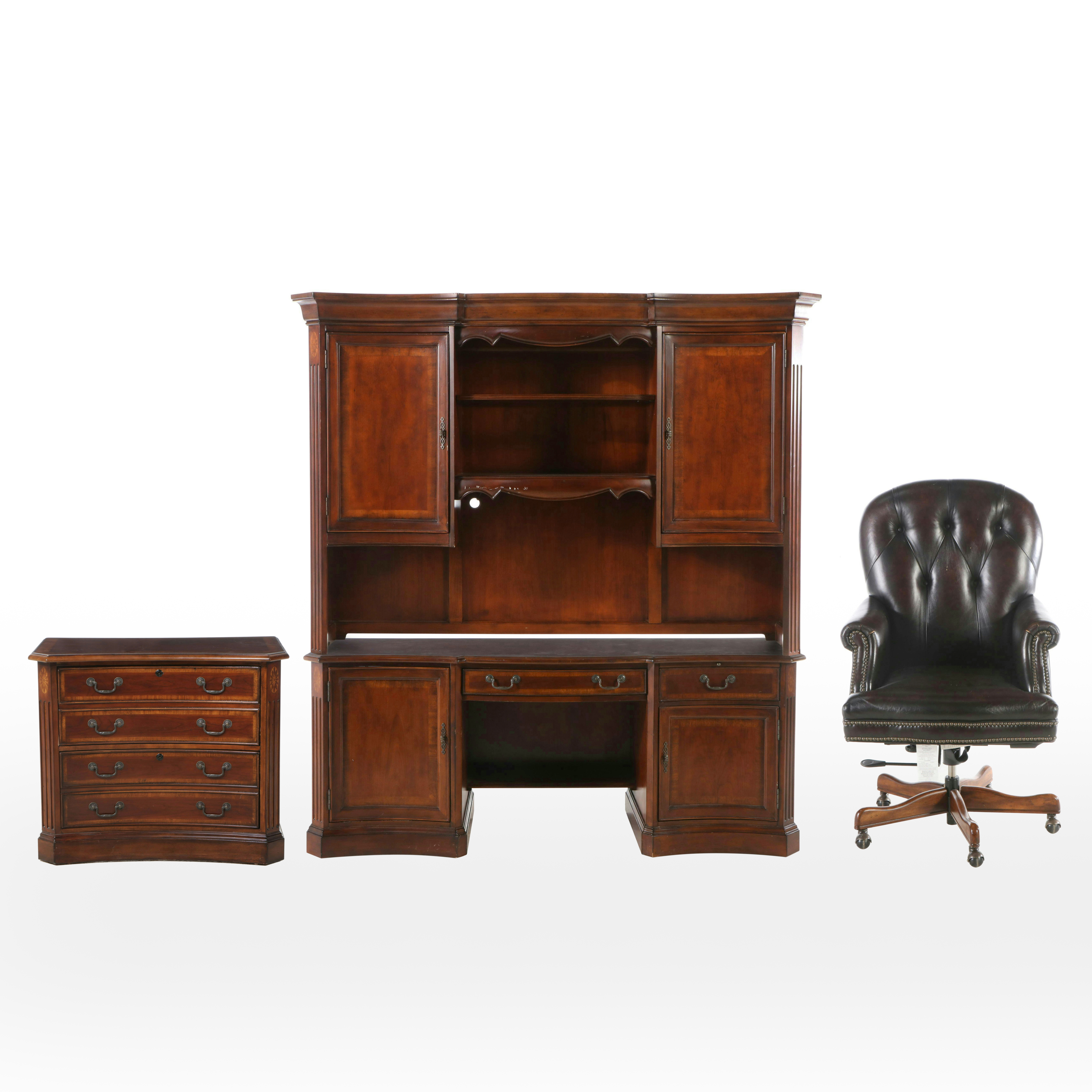 Hooker Furniture "Seven Seas" Mahogany Desk with Faux Leather Office Chair