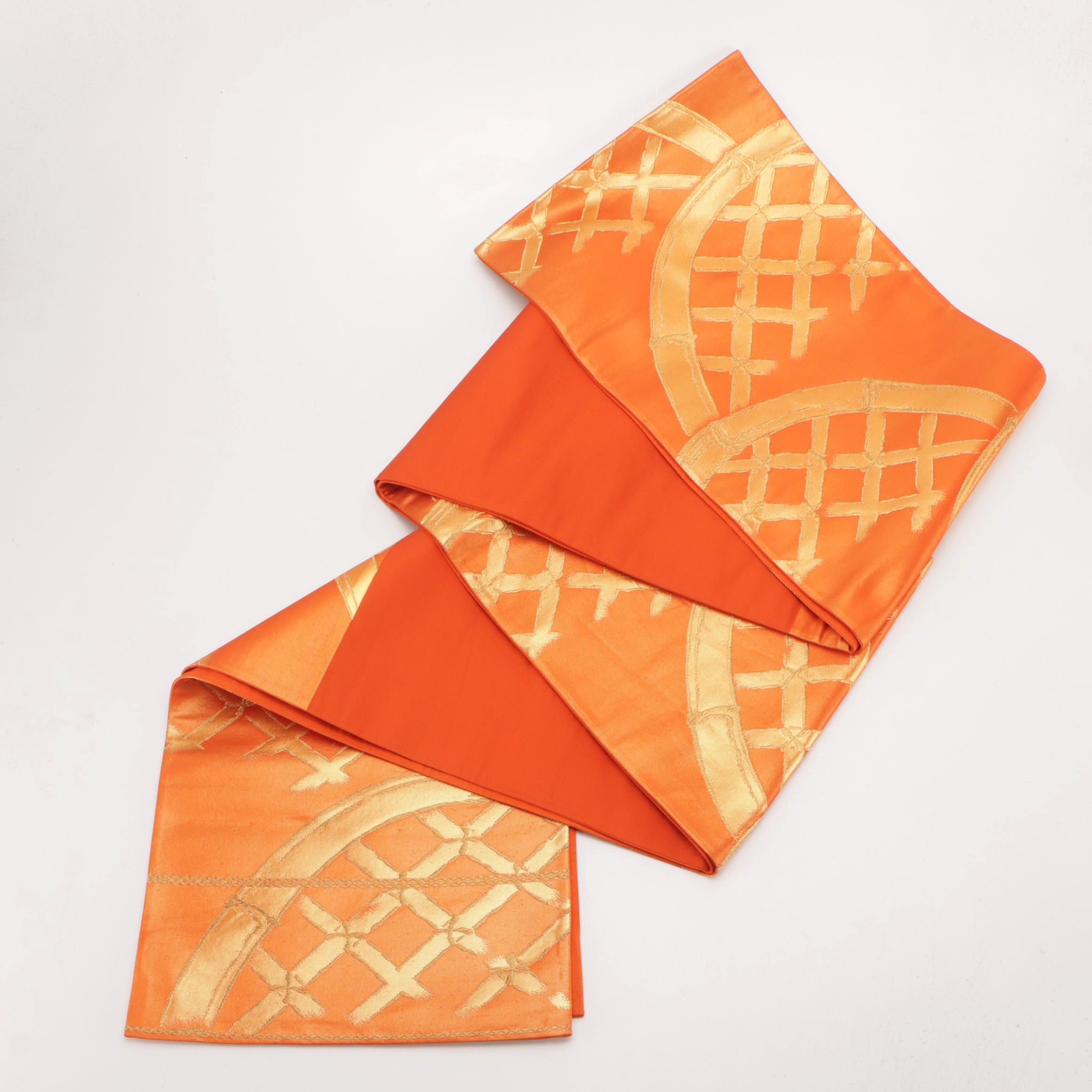 Japanese Rokutsu Fukuro Obi in Metallic Embroidered Silk