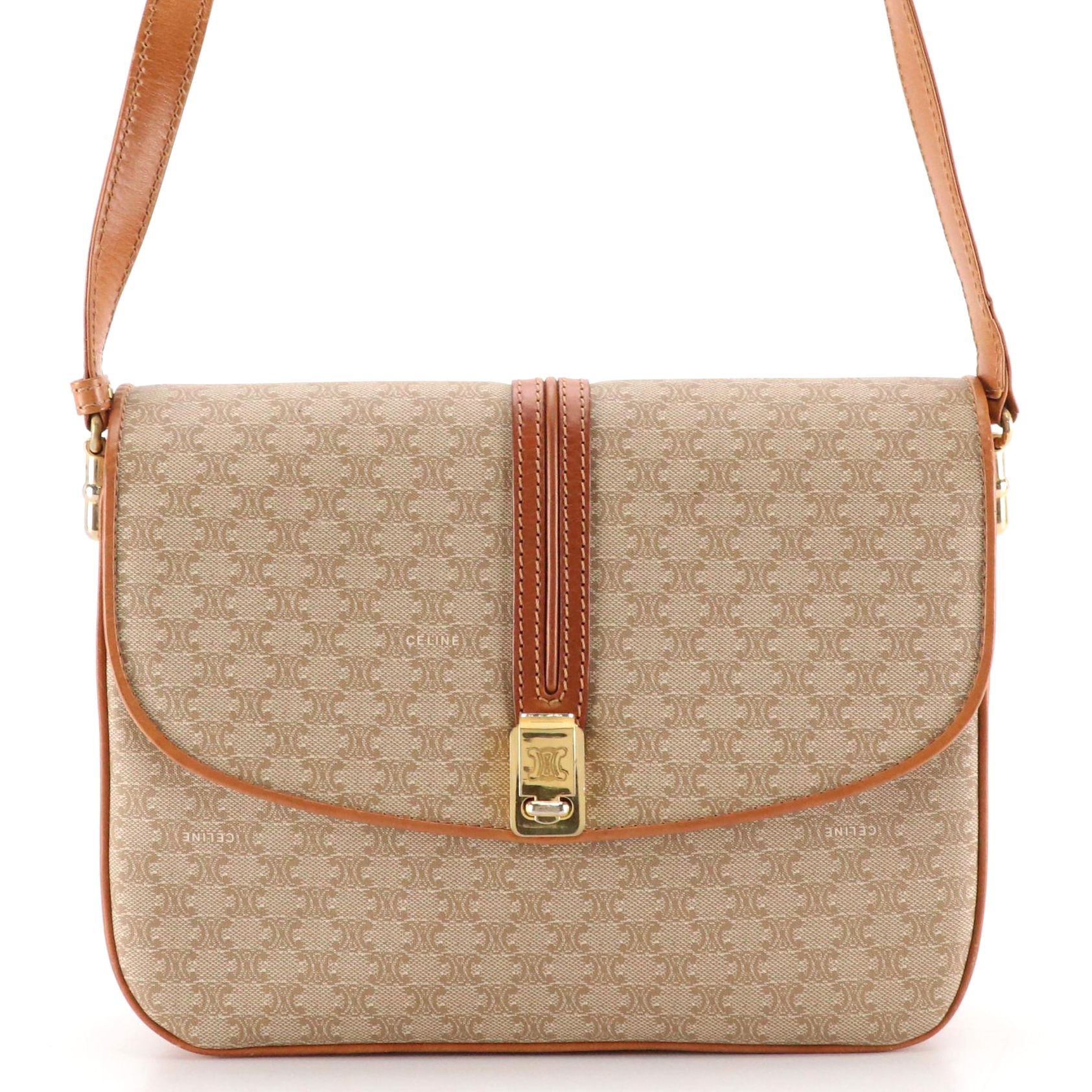 Celine Macadam Coated Canvas and Leather Front-Flap Shoulder Bag