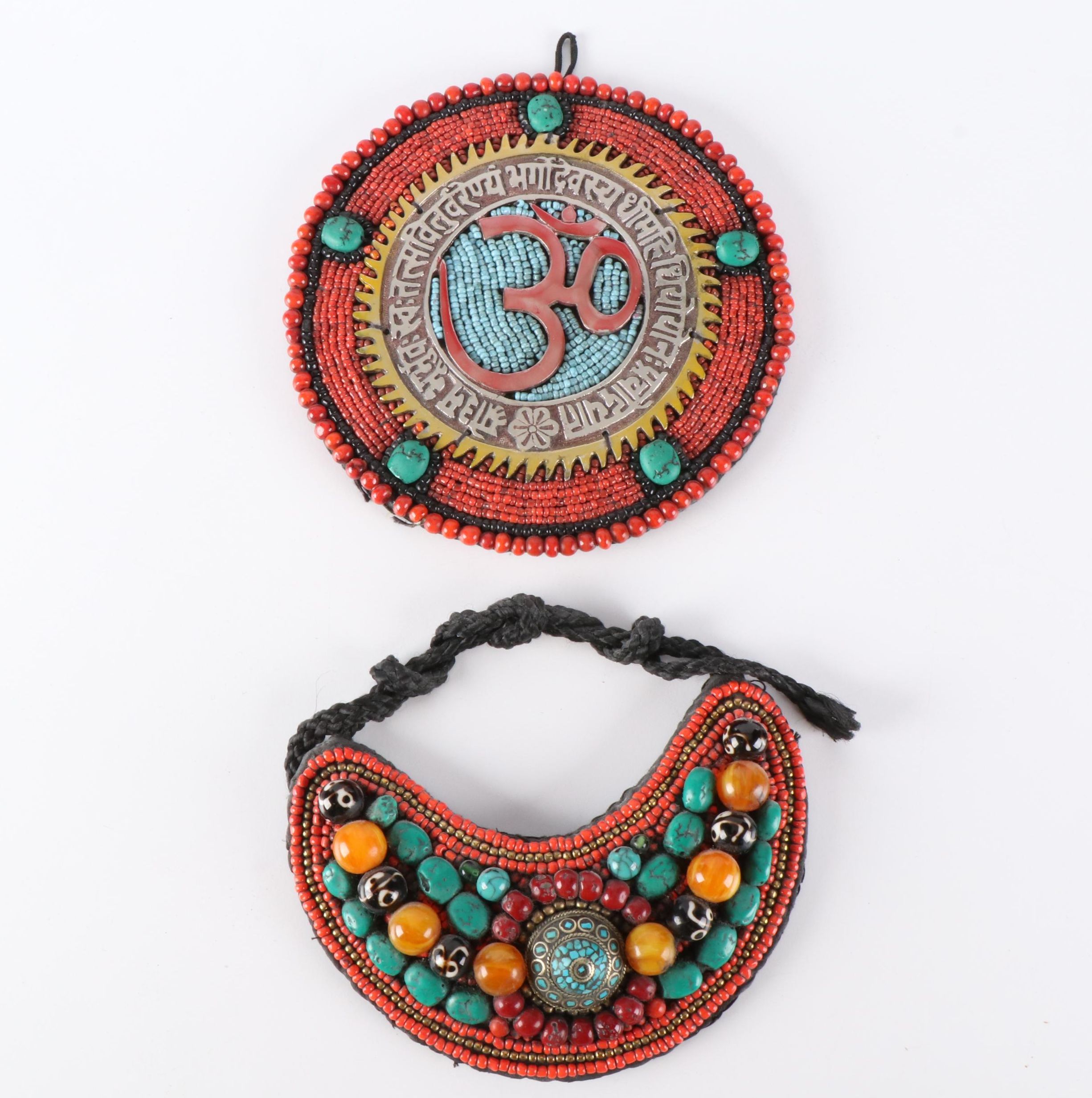 Tibetan Ladakh Beaded Bib with Om Wall Hanging