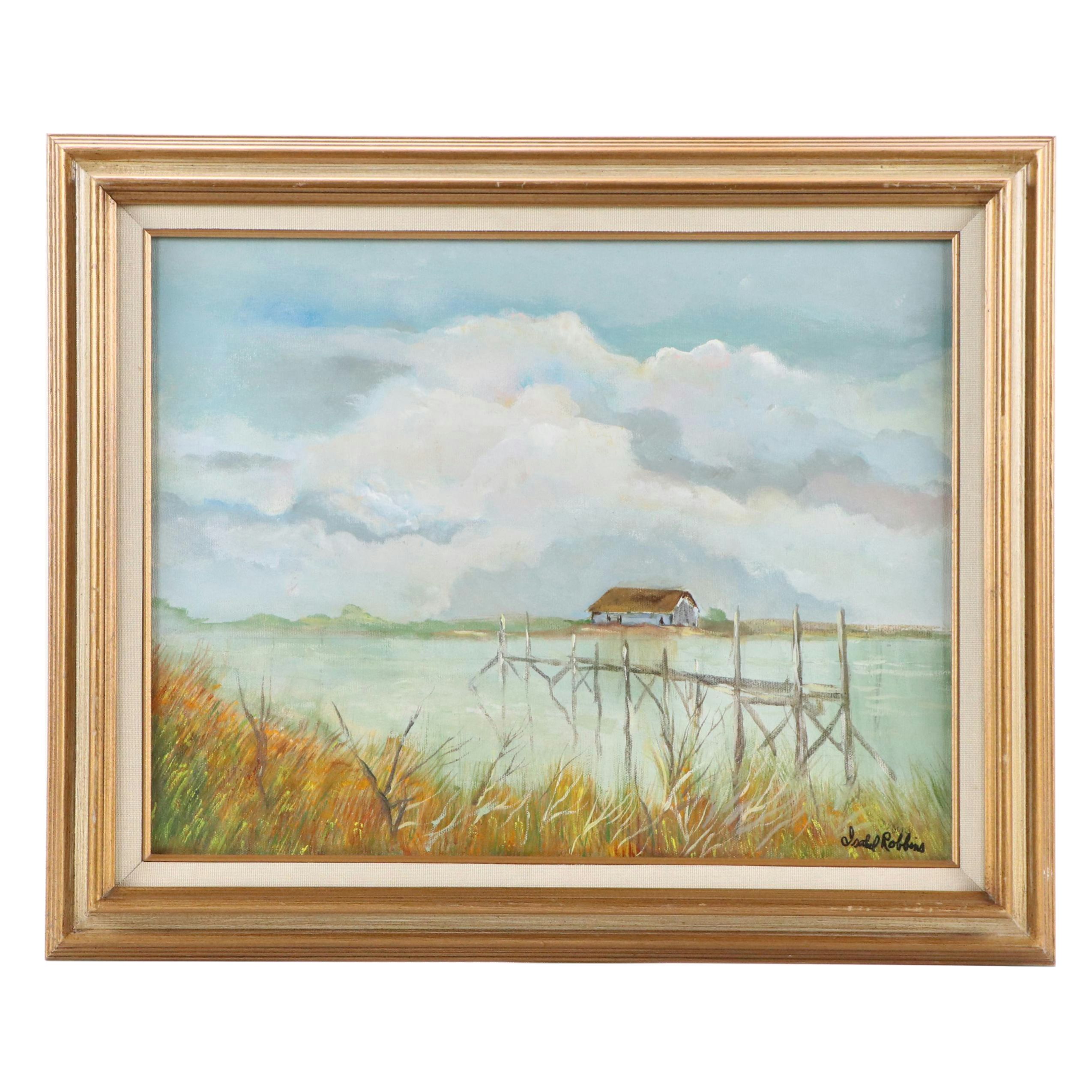 Isabel Robbins Oil Painting "The Harbor," Late 20th Century
