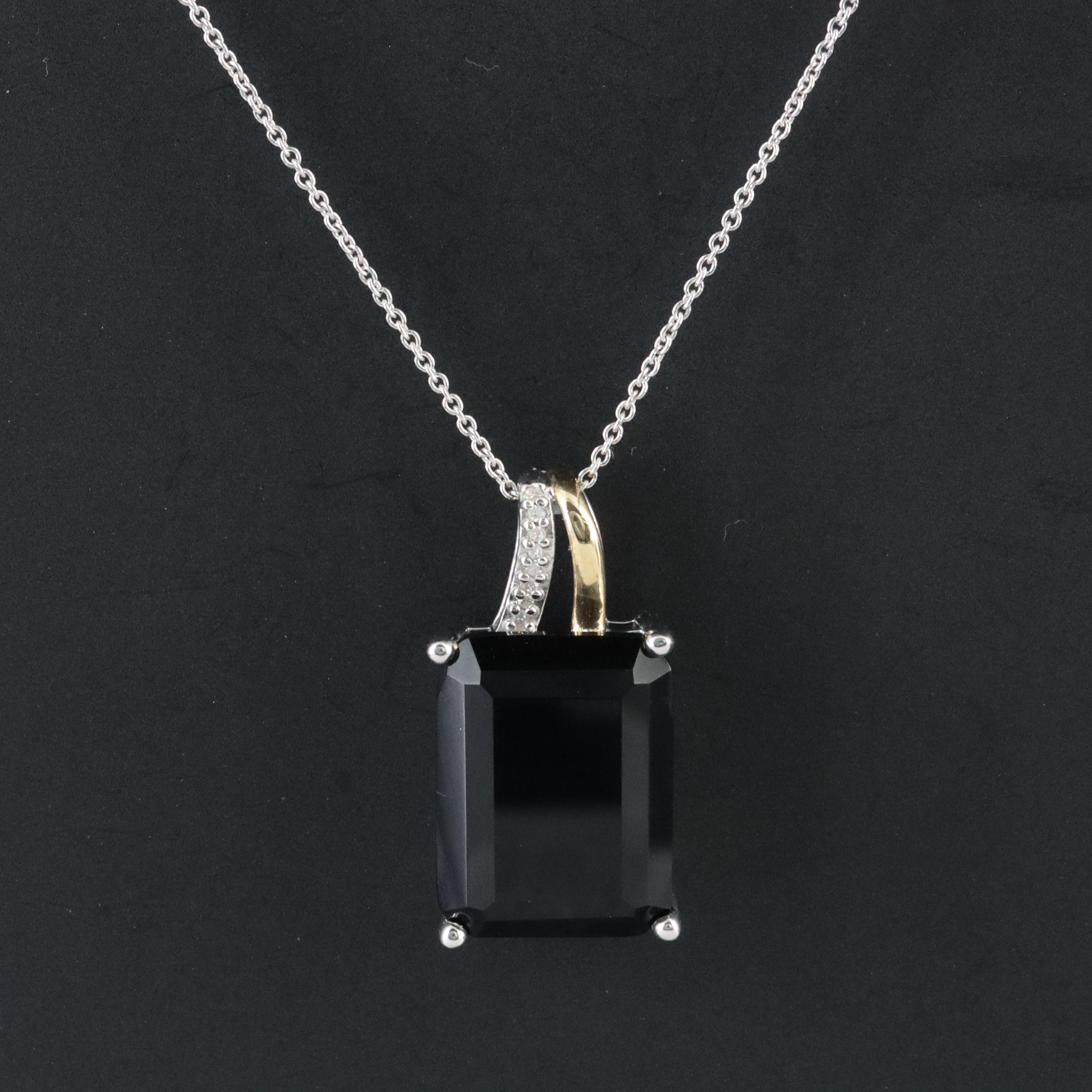 Sterling Black Onyx and Diamond Pendant with 14K Accent Necklace