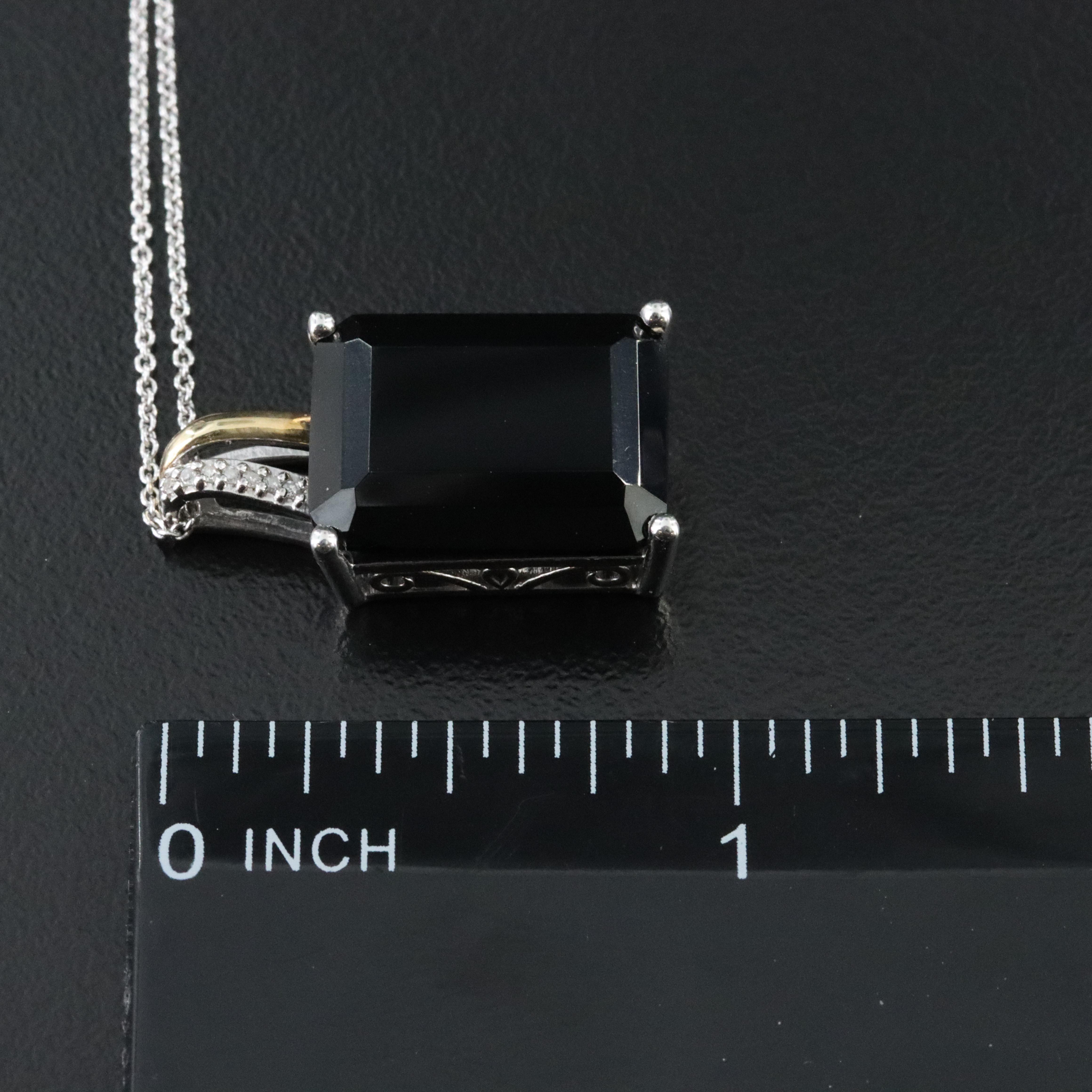 Sterling Black Onyx and Diamond Pendant with 14K Accent Necklace