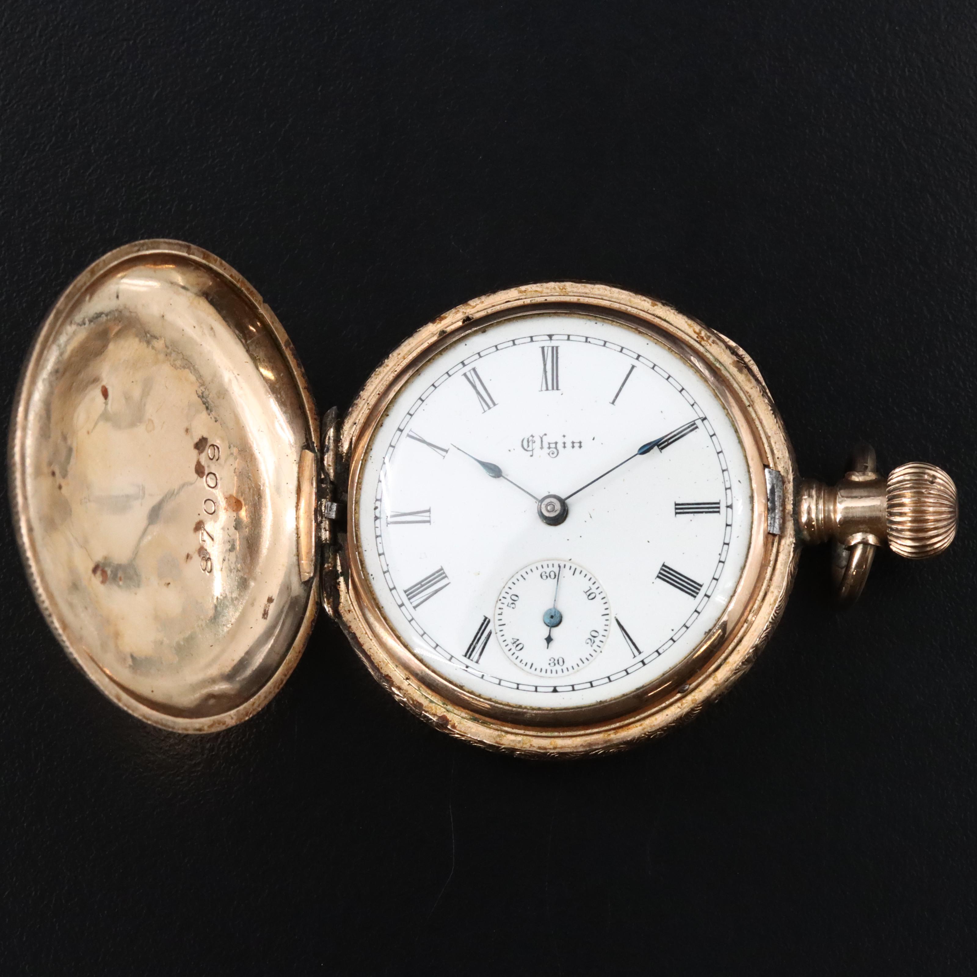 Elgin Tri Color Gold Filled Pocket Watch with Diamond Accent