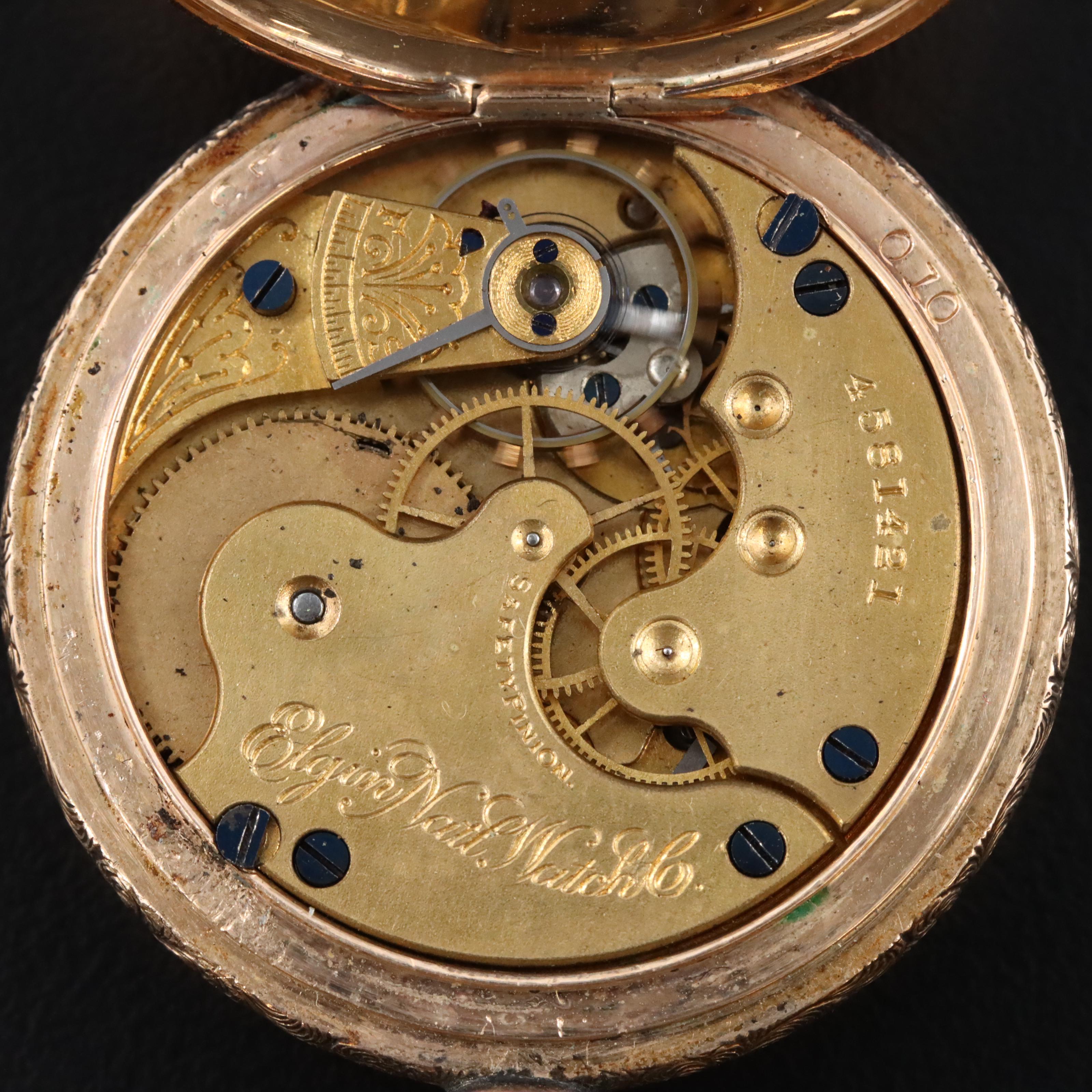 Elgin Tri Color Gold Filled Pocket Watch with Diamond Accent