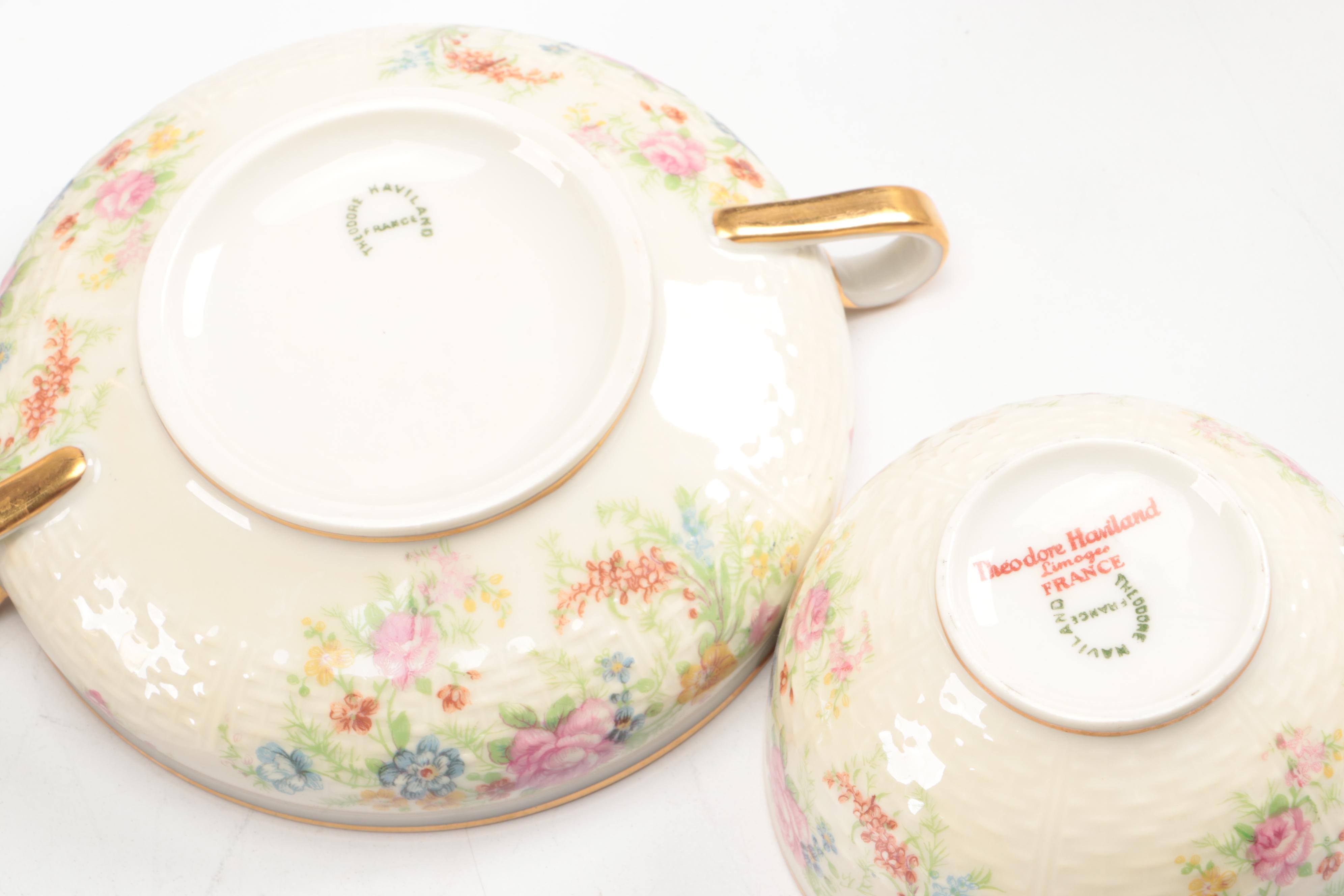 Theodore Haviland Gilt Limoges Porcelain Floral Dinnerware