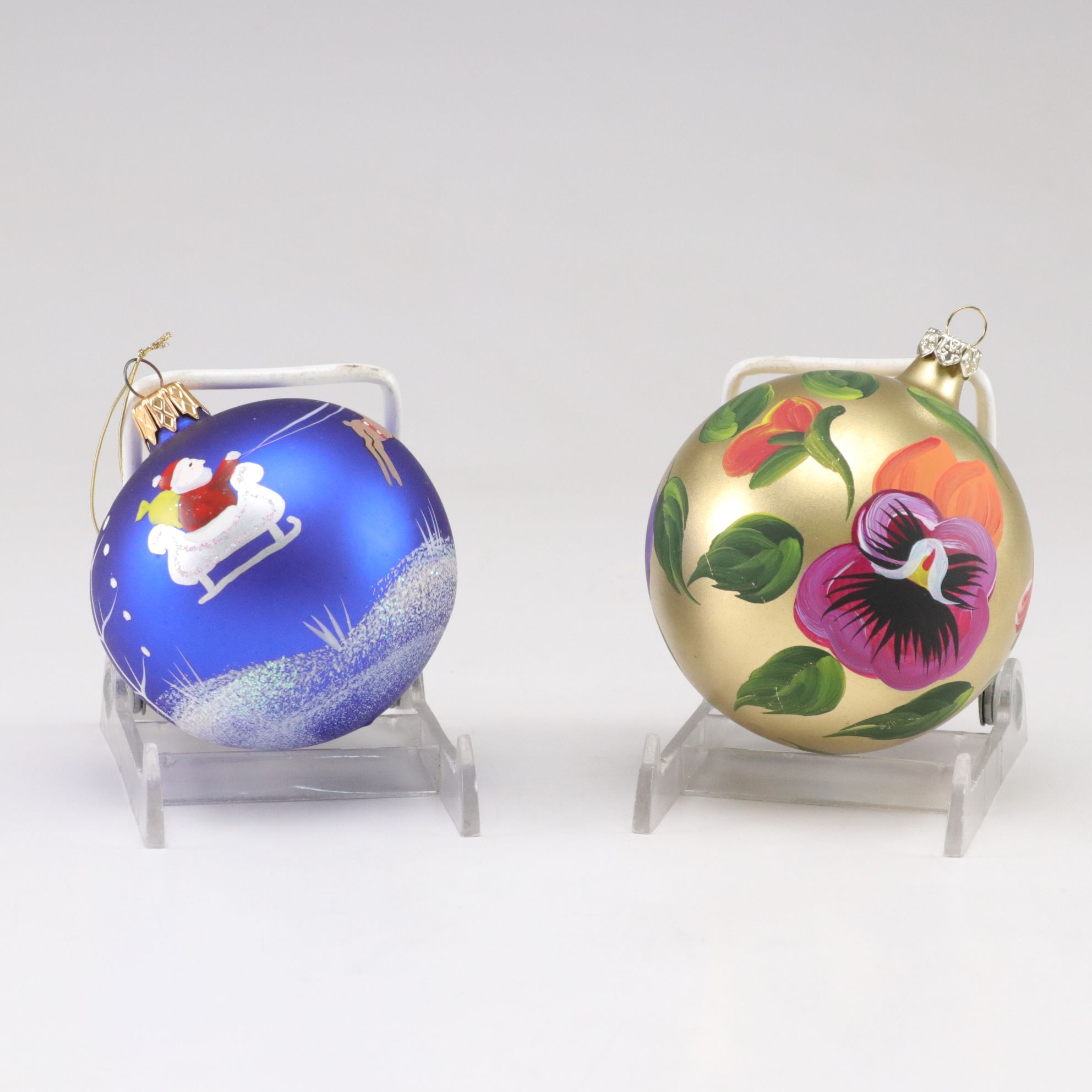 Six Hand-Painted Glass Ball Christmas Ornaments