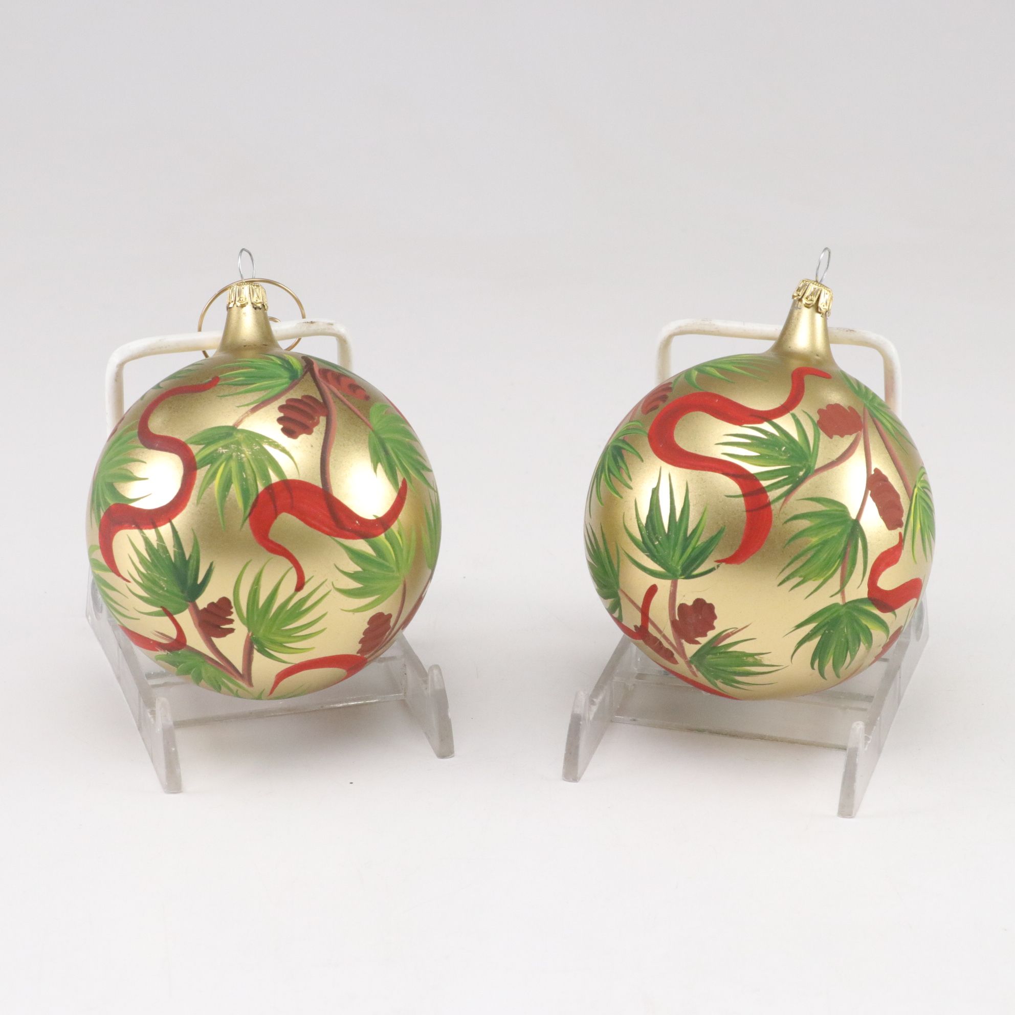 Six Hand-Painted Glass Ball Christmas Ornaments