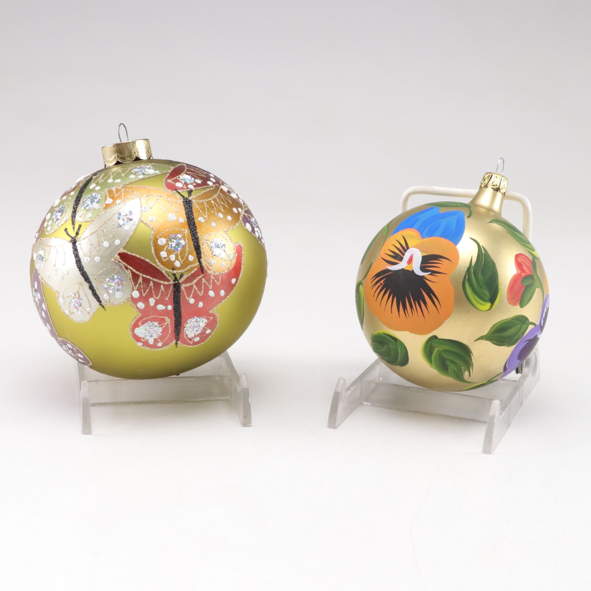 Six Hand-Painted Glass Ball Christmas Ornaments