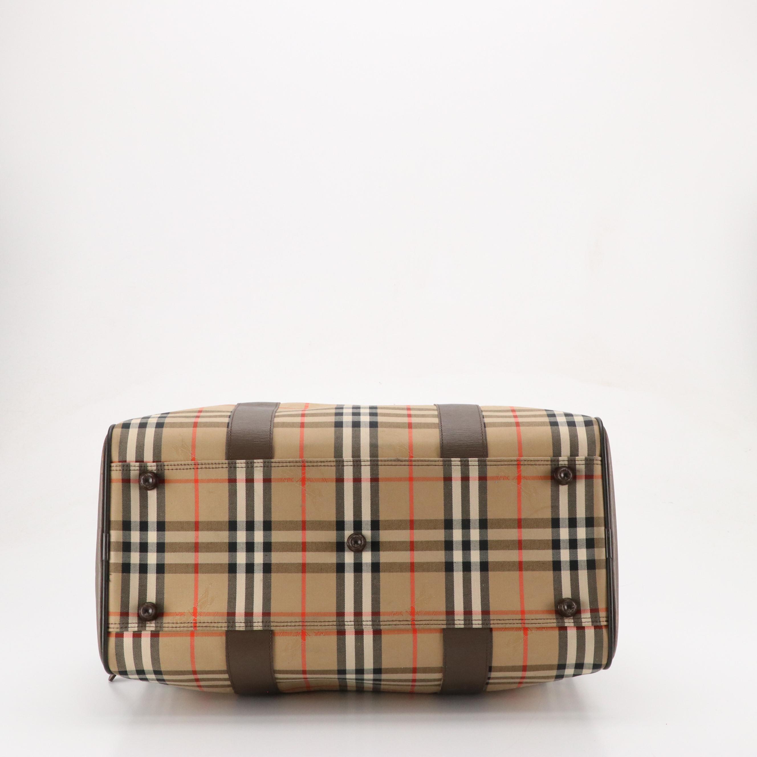 Burberrys Haymarket Check and Textured Leather Weekender Bag