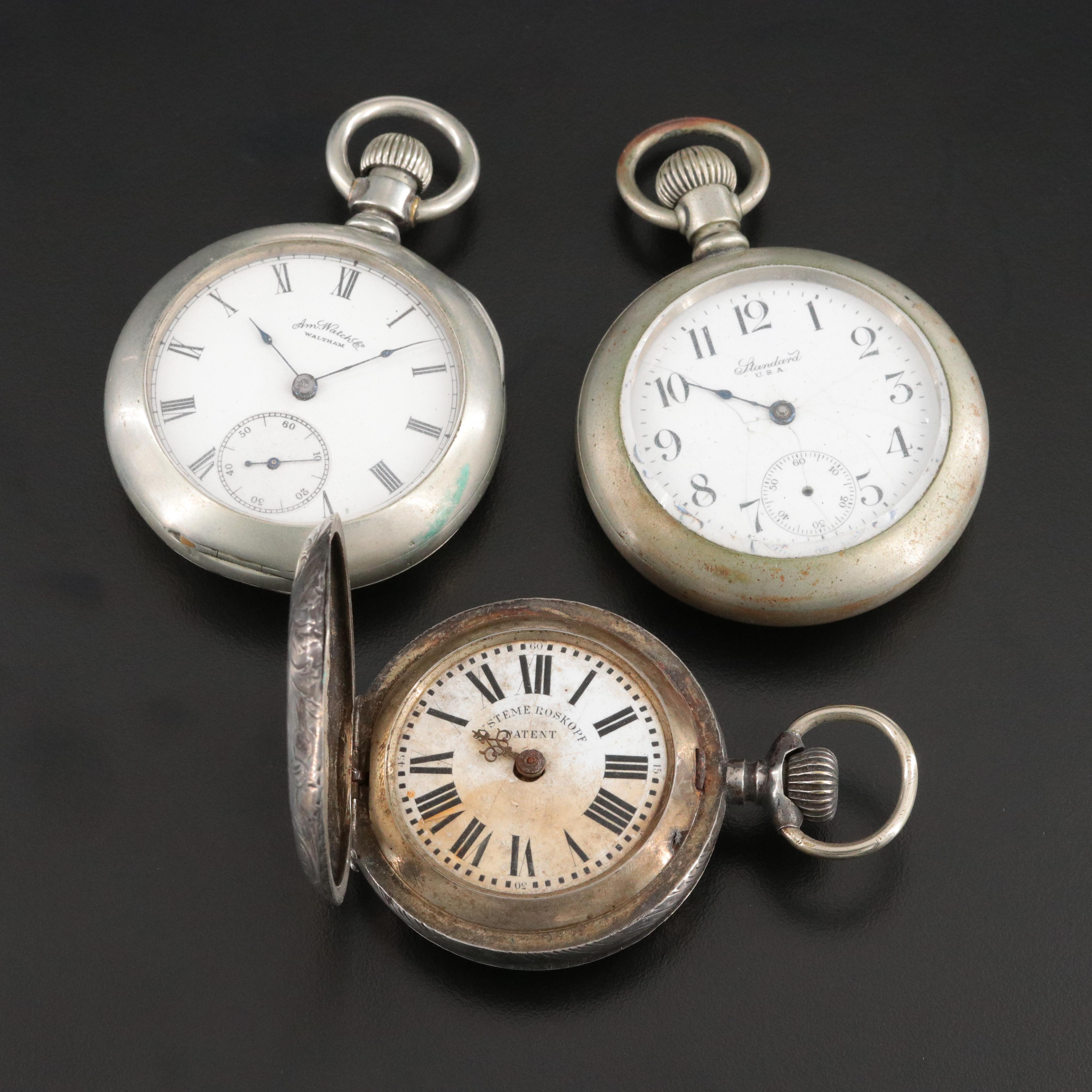 Pocket Watches for Parts Featuring New York Standard and Waltham