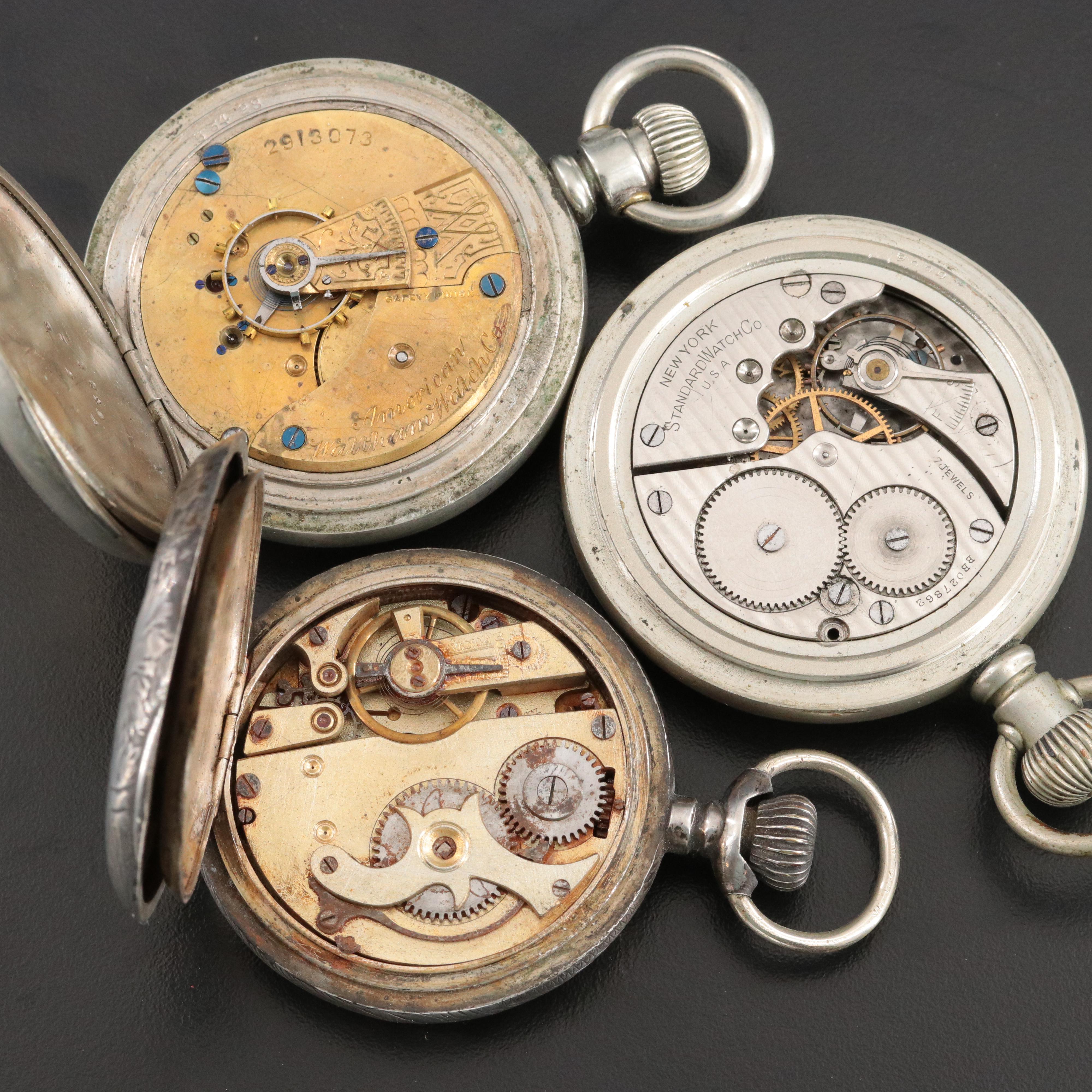 Pocket Watches for Parts Featuring New York Standard and Waltham