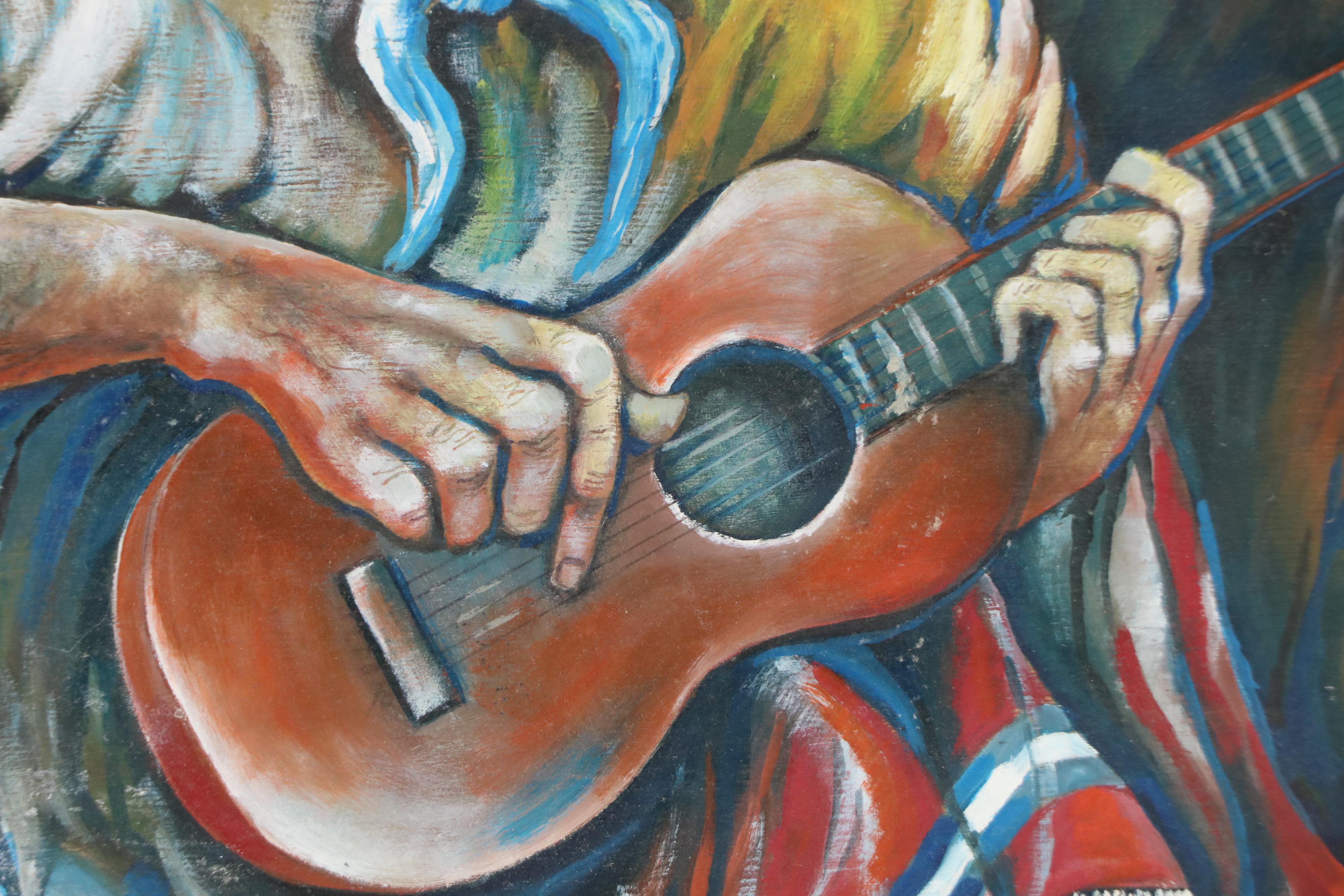 Oscar Nedel Oil Painting of Guitarist, Late 20th Century