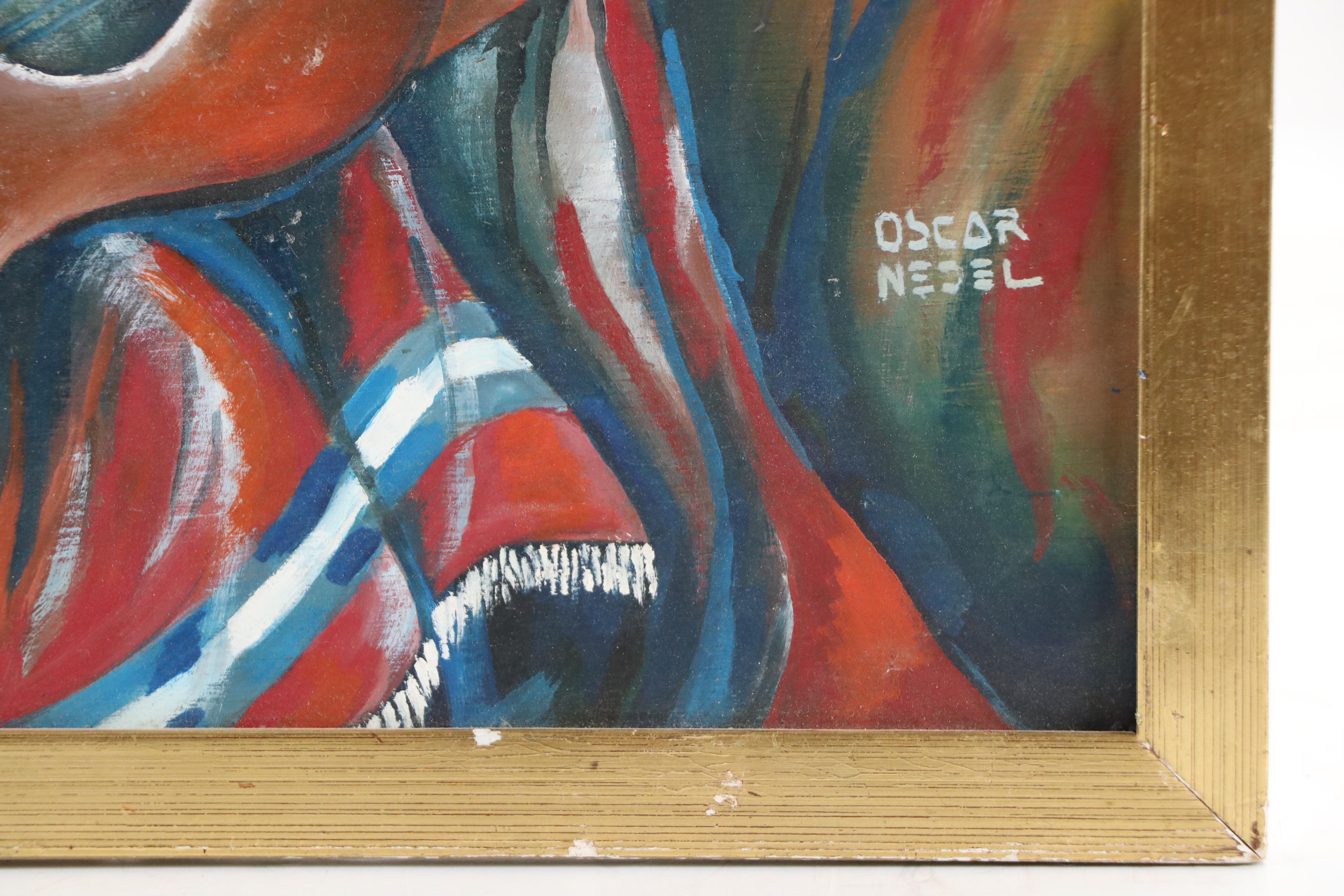 Oscar Nedel Oil Painting of Guitarist, Late 20th Century