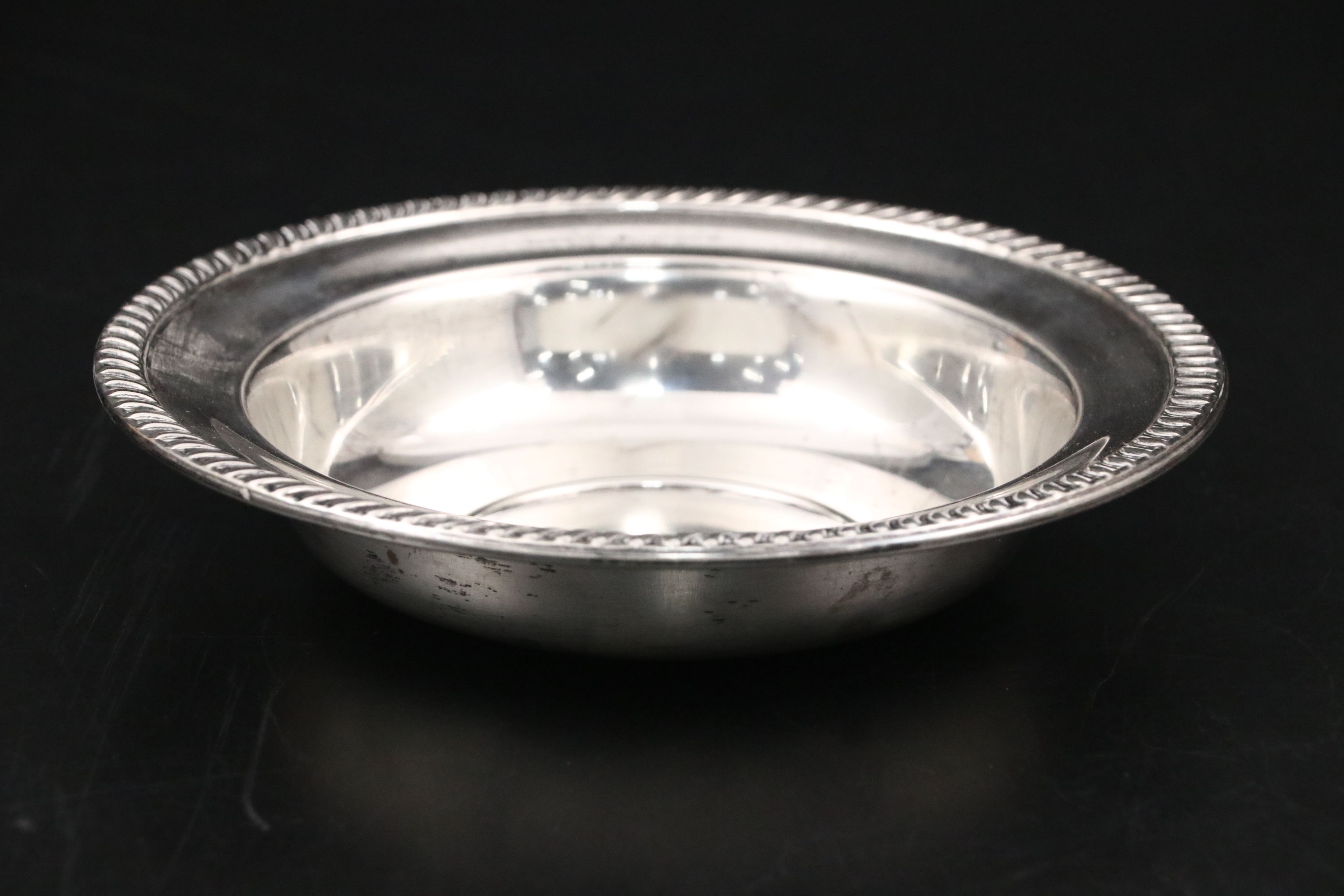 Hunt Sterling Bowl, Duchin Sterling Shakers, and Silver Plate Round Trays